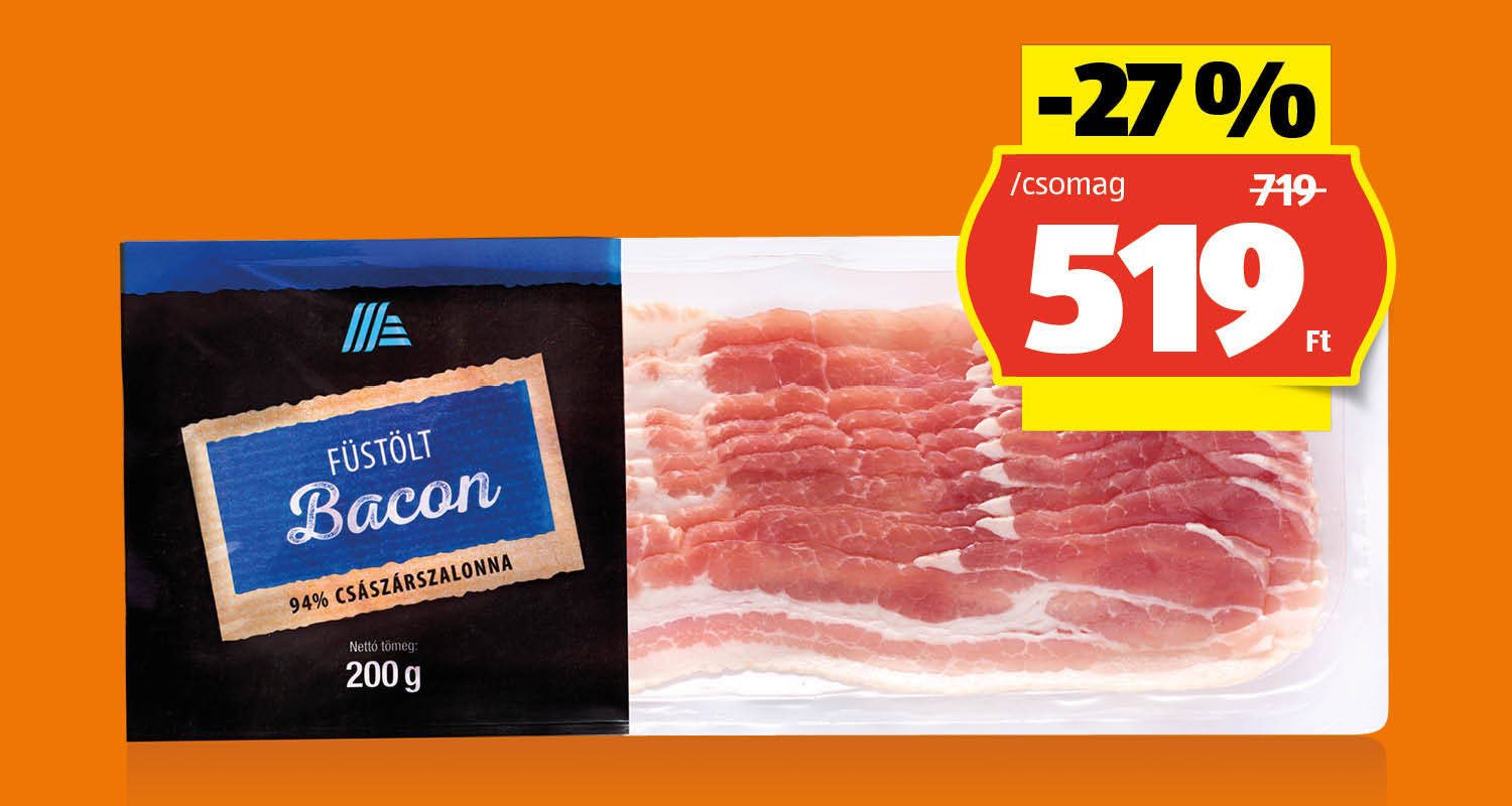 Füstölt bacon, 200 g/csomag