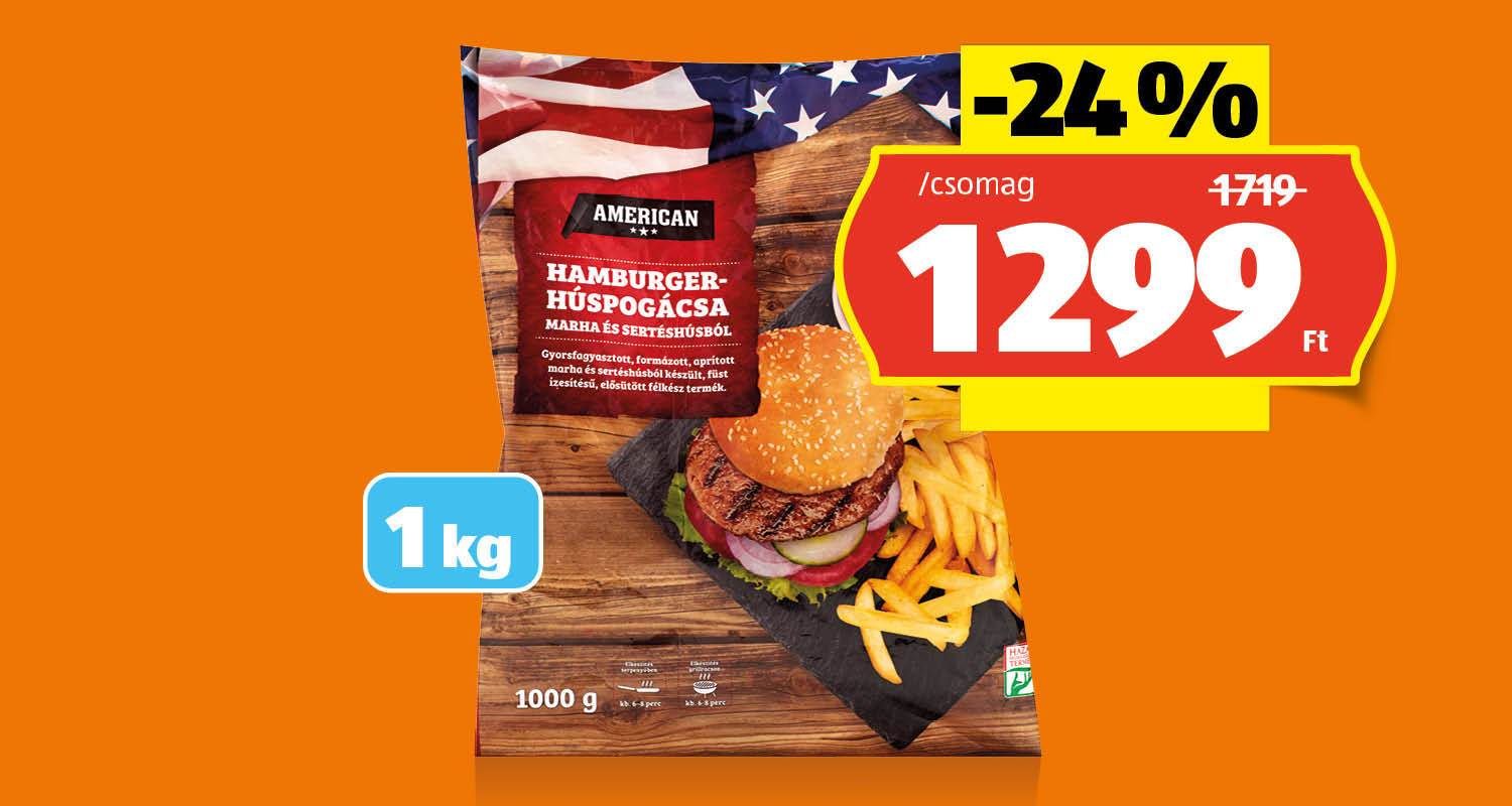 AMERICAN Hamburger-húspogácsa, 1 kg/csomag