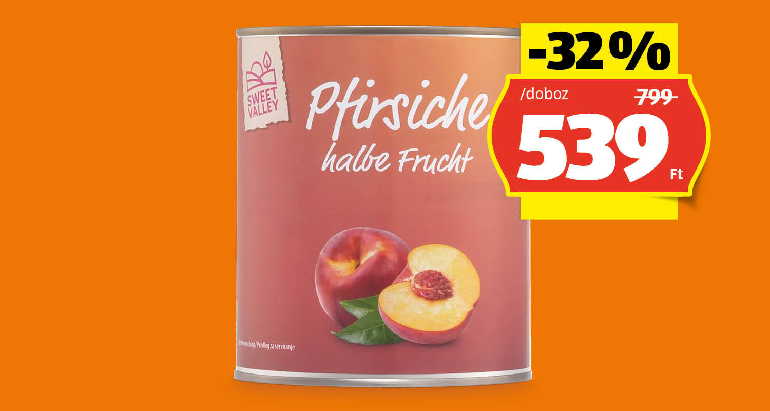 SWEET VALLEY Őszibarackbefőtt, 820 g (480 g)/doboz