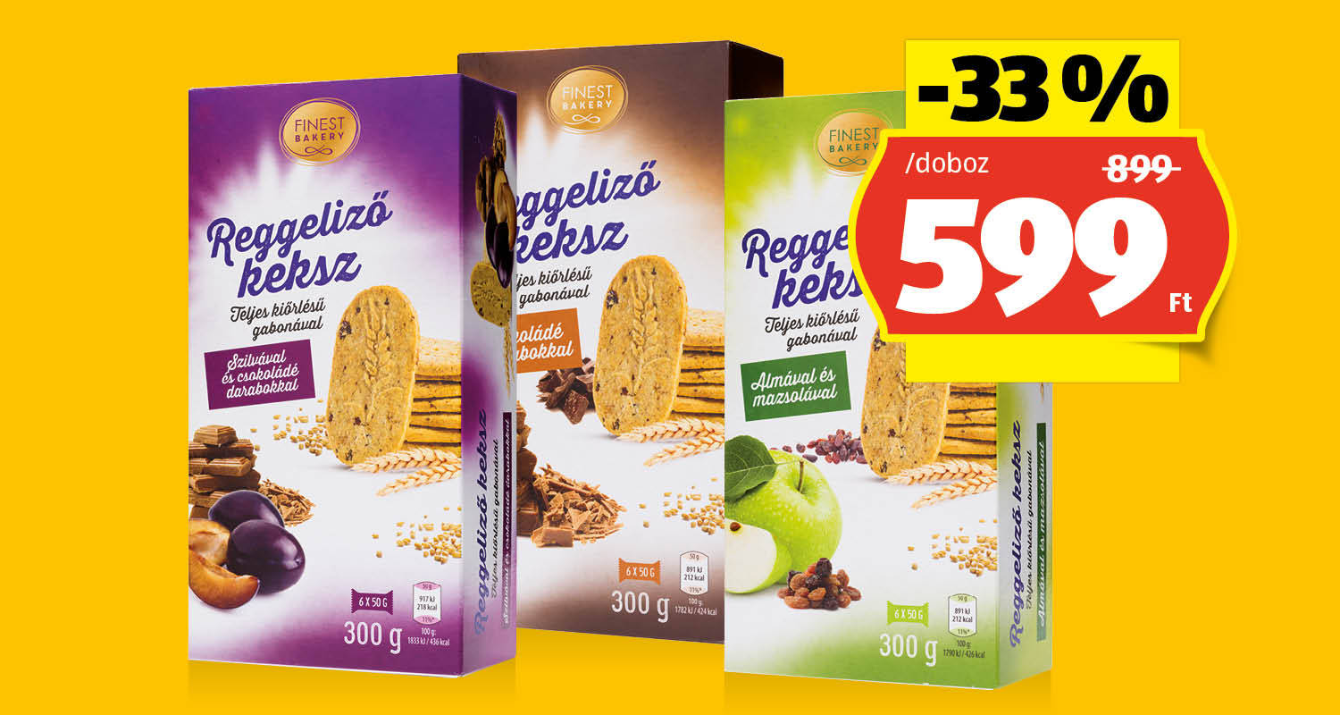 FINEST BAKERY Reggelizőkeksz, 300 g/doboz