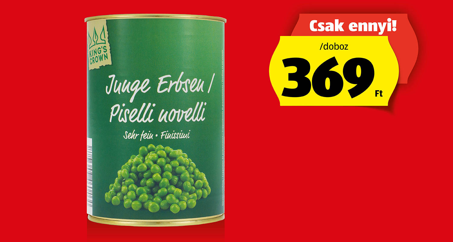 KING’S CROWN Zöldborsó, 400 g (285 g)/doboz