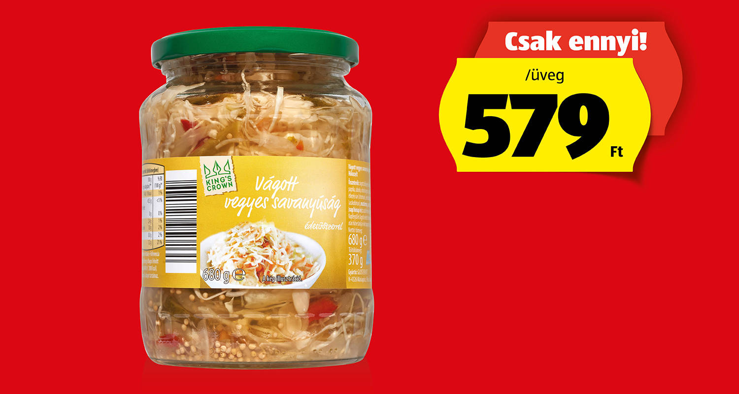KING’S CROWN Vágott vegyes savanyúság, 680 g (370 g)/üveg
