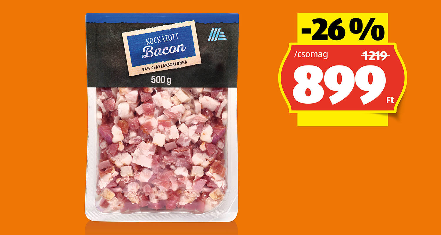 Kockázott bacon, 500 g/csomag