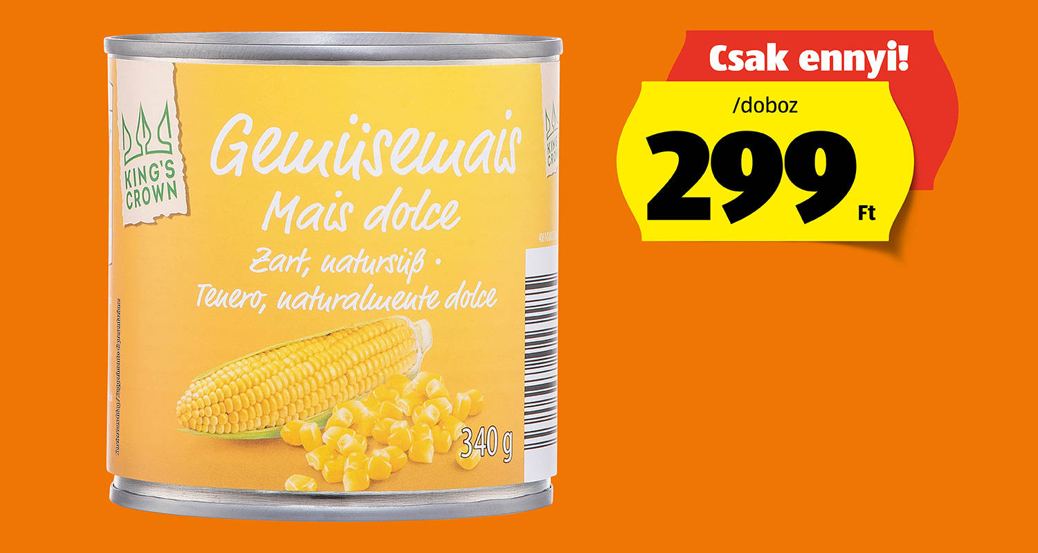 KING’S CROWN Csemegekukorica, 340 g (285 g)/doboz