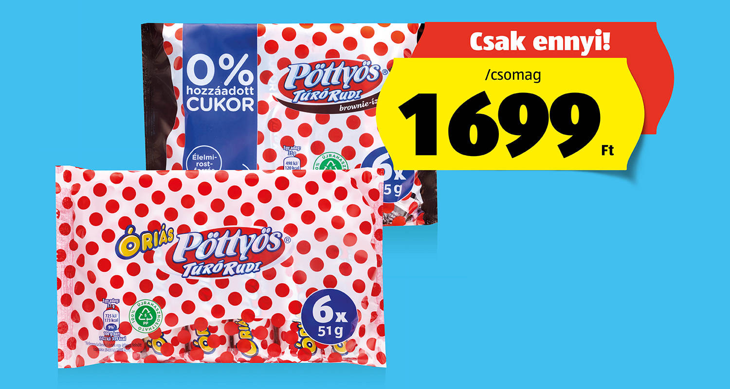 PÖTTYÖS Túró rudi, 6 x 51 g vagy 6 x 35 g/csomag