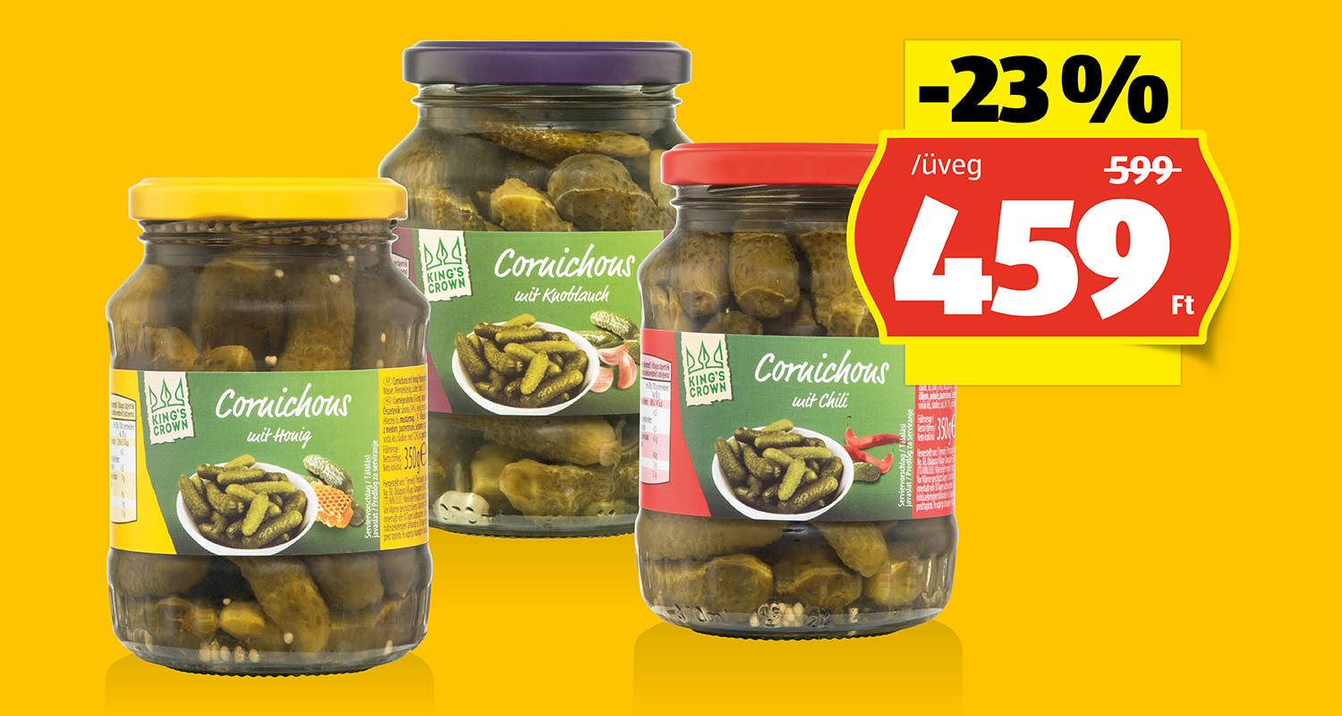KING’S CROWN Csemegeuborka, 350 g (190 g)/üveg