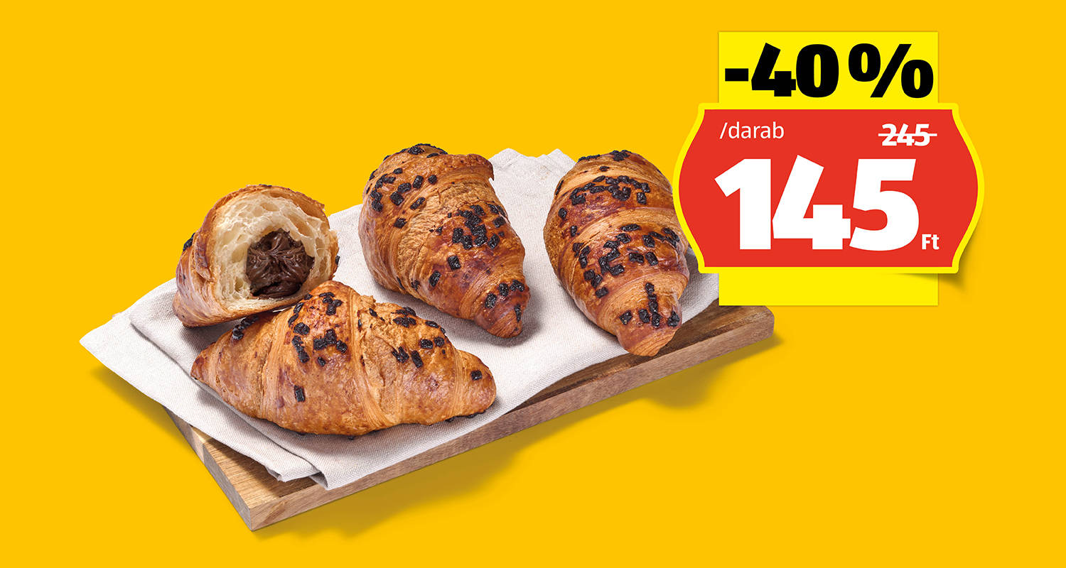 AZON MELEGÉBEN Kakaós-mogyorókrémes töltött Croissant, 75 g/darab