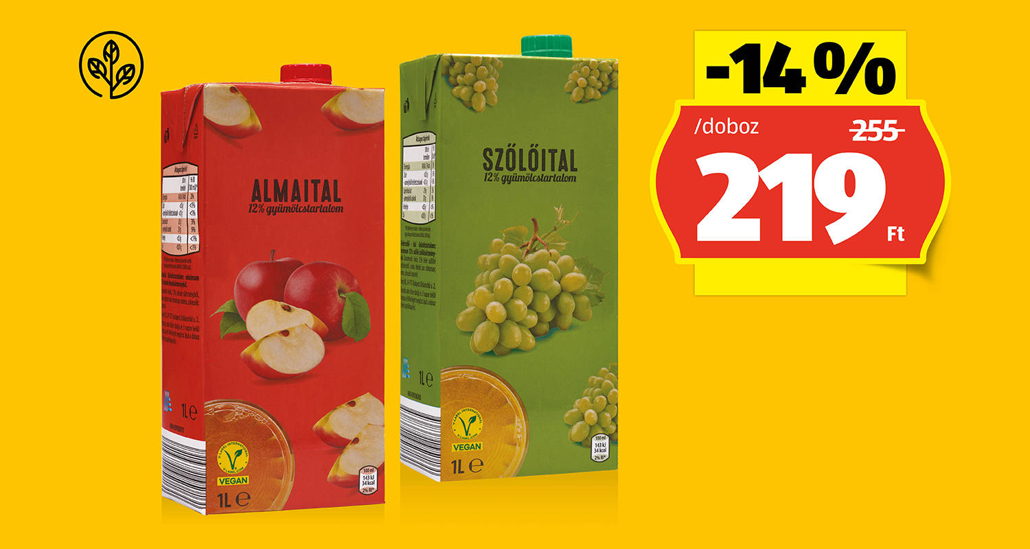 Alma- vagy szőlőital, 1 l/doboz