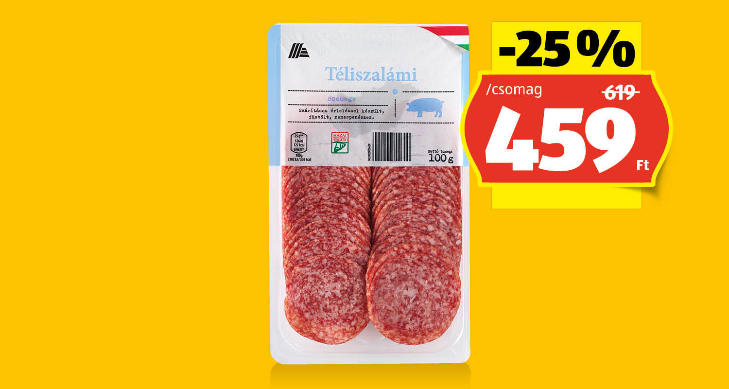 Szeletelt téliszalámi, 100 g/csomag