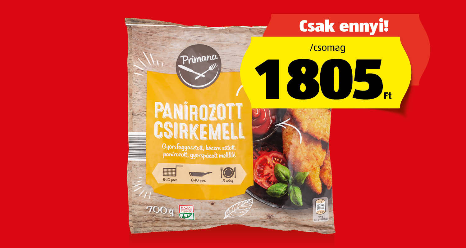 PRIMANA Panírozott csirkemell-filé, 700 g/csomag