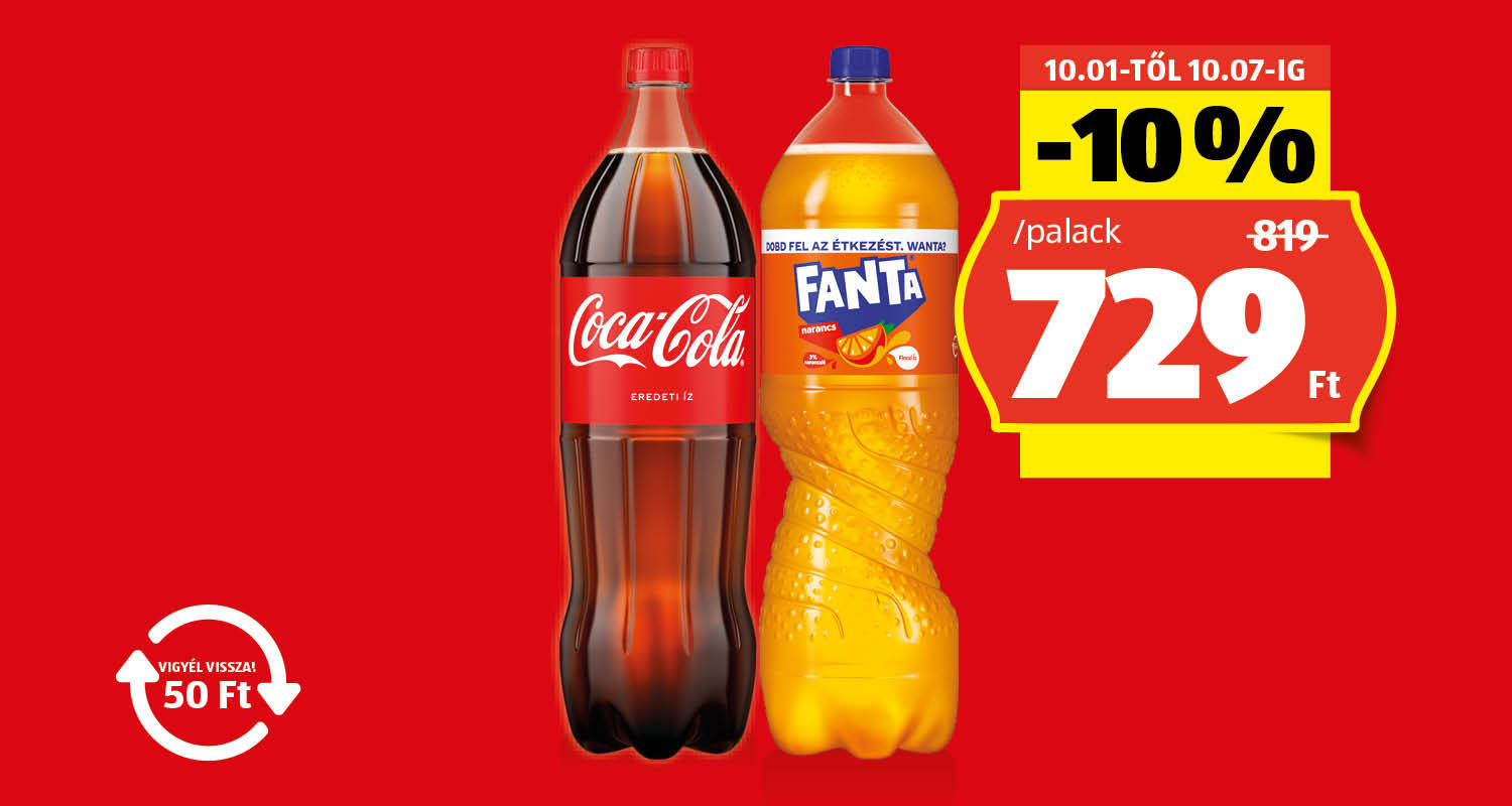 COCA-COLA / FANTA / SPRITE Szénsavas üdítőital, 2 l/palack