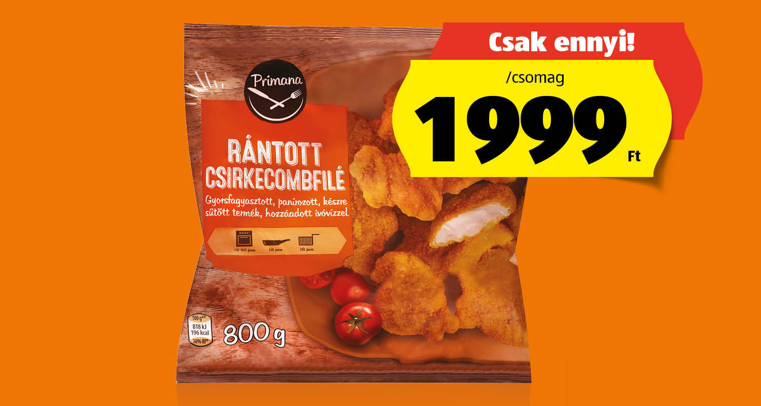 PRIMANA Rántott csirkecombfilé, 800 g/csomag