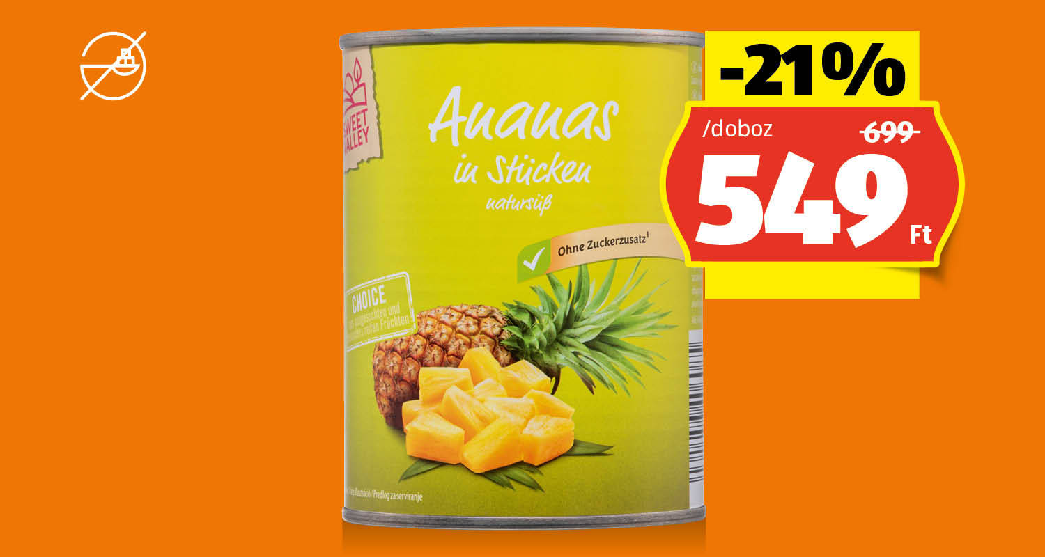 SWEET VALLEY Darabolt ananász, 560 g (340 g)/doboz