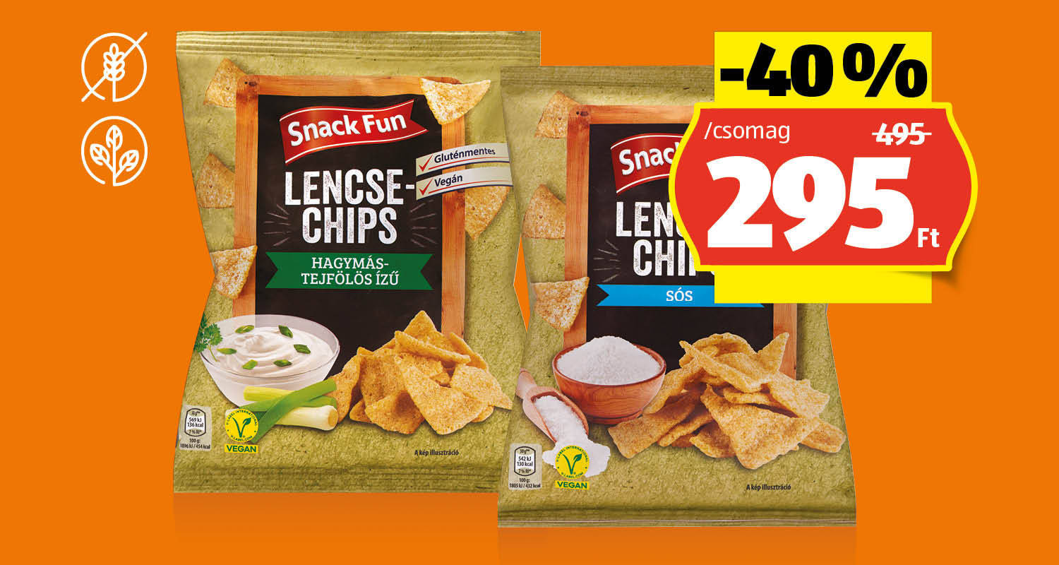 SNACK FUN Lencsechips, 90 g/csomag