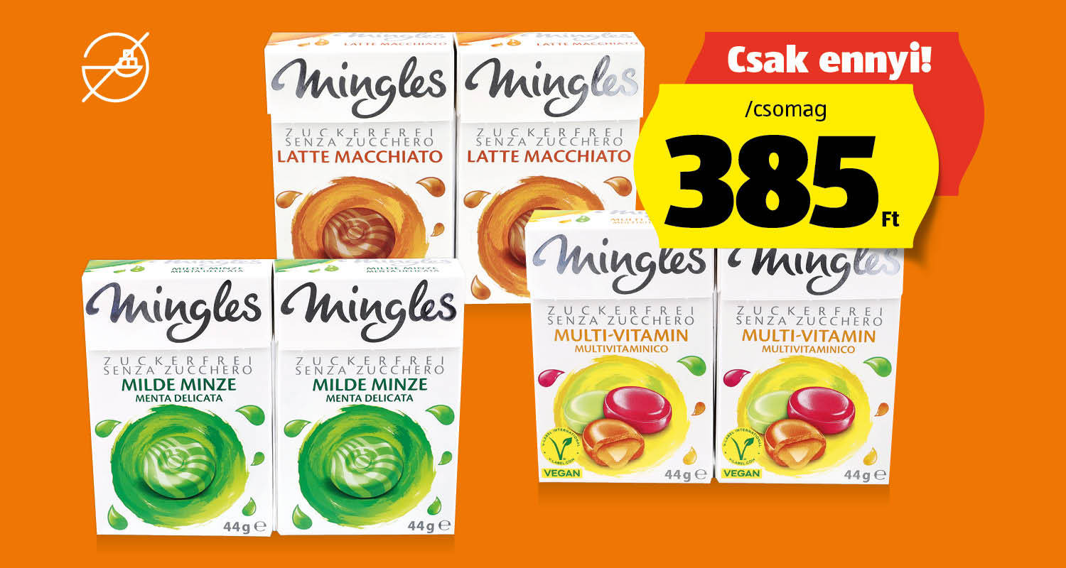 MINGLES Cukormentes cukorka, 2 x 44 g/csomag
