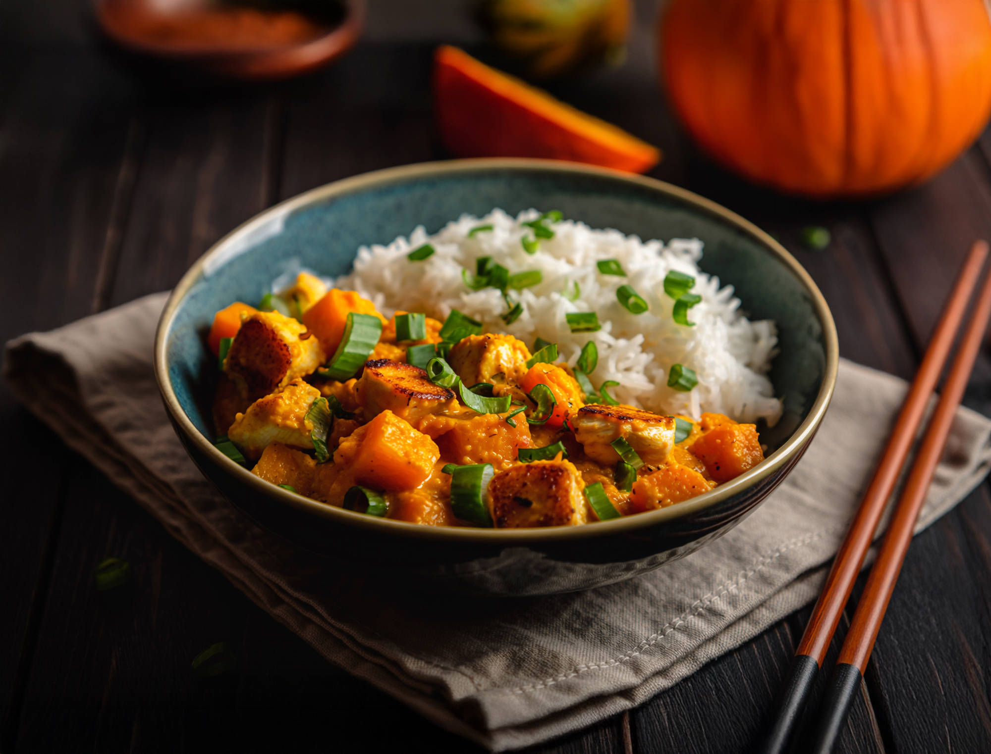 Kürbis-Hähnchen-Curry mit Basmatireis