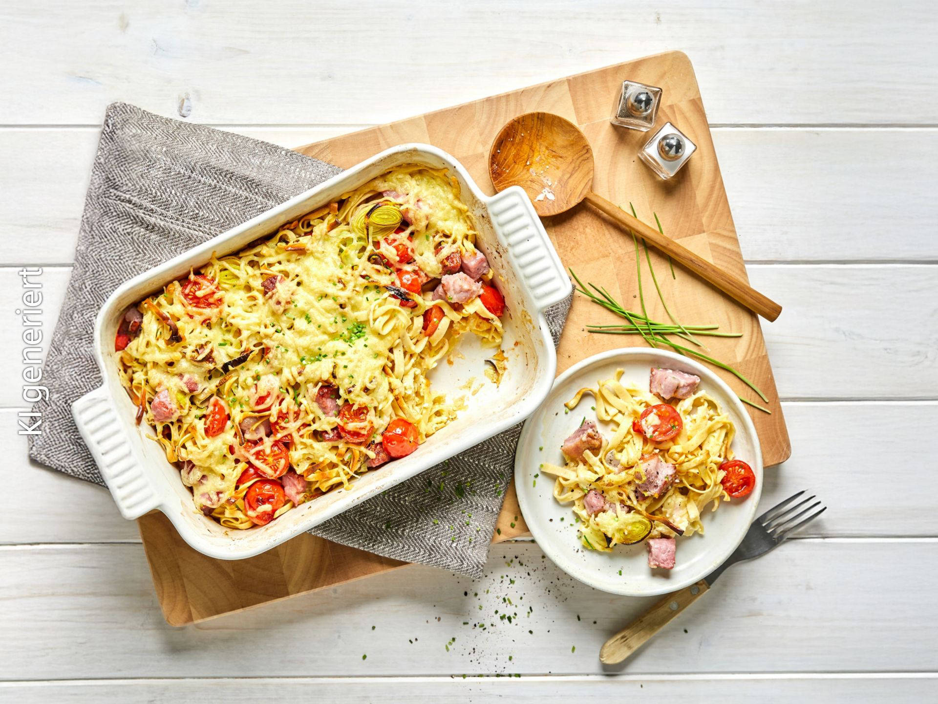 Pasta-Lauch-Gratin mit Kassler