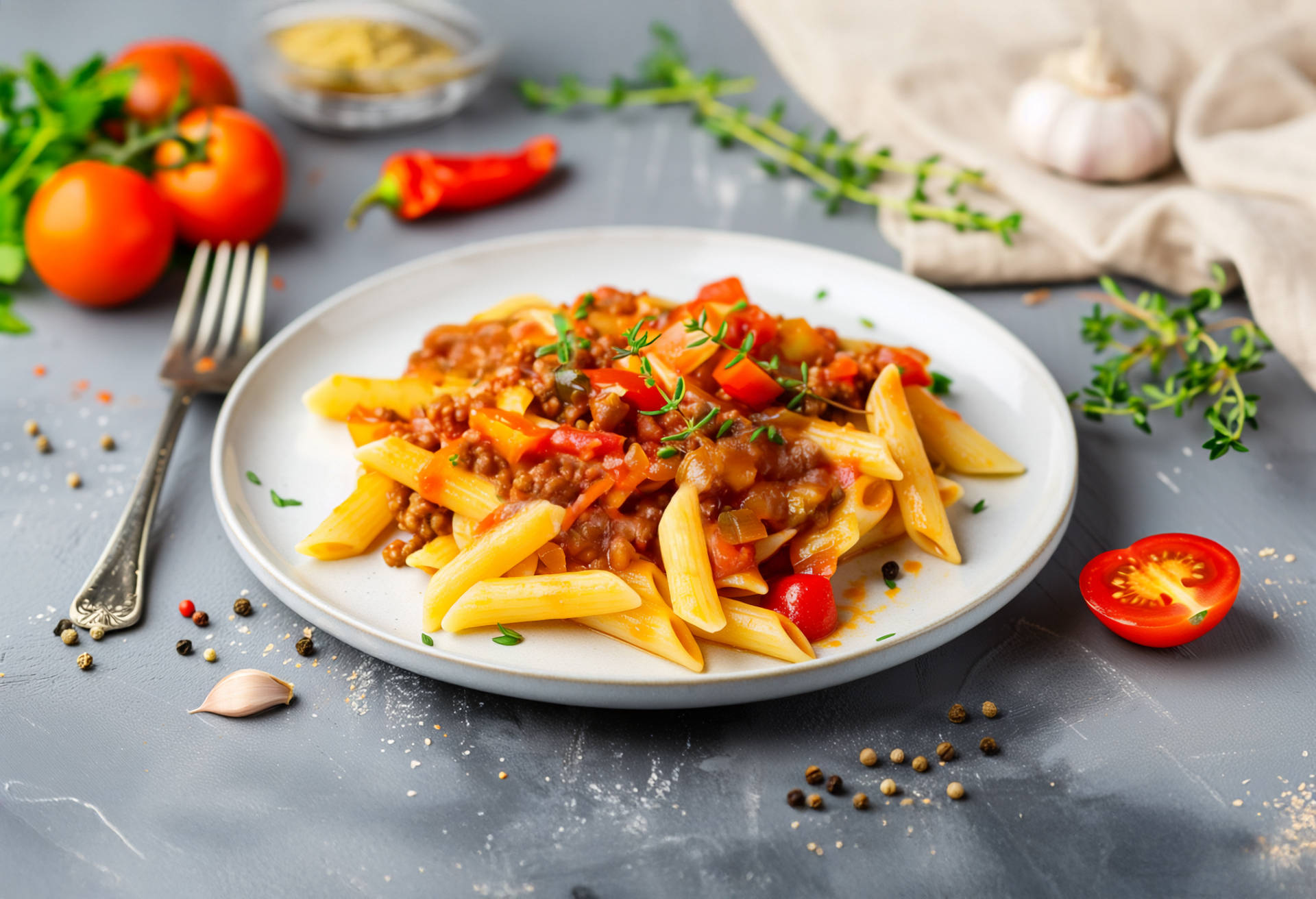 Tomaten-Hackfleisch-Pfanne mit Penne