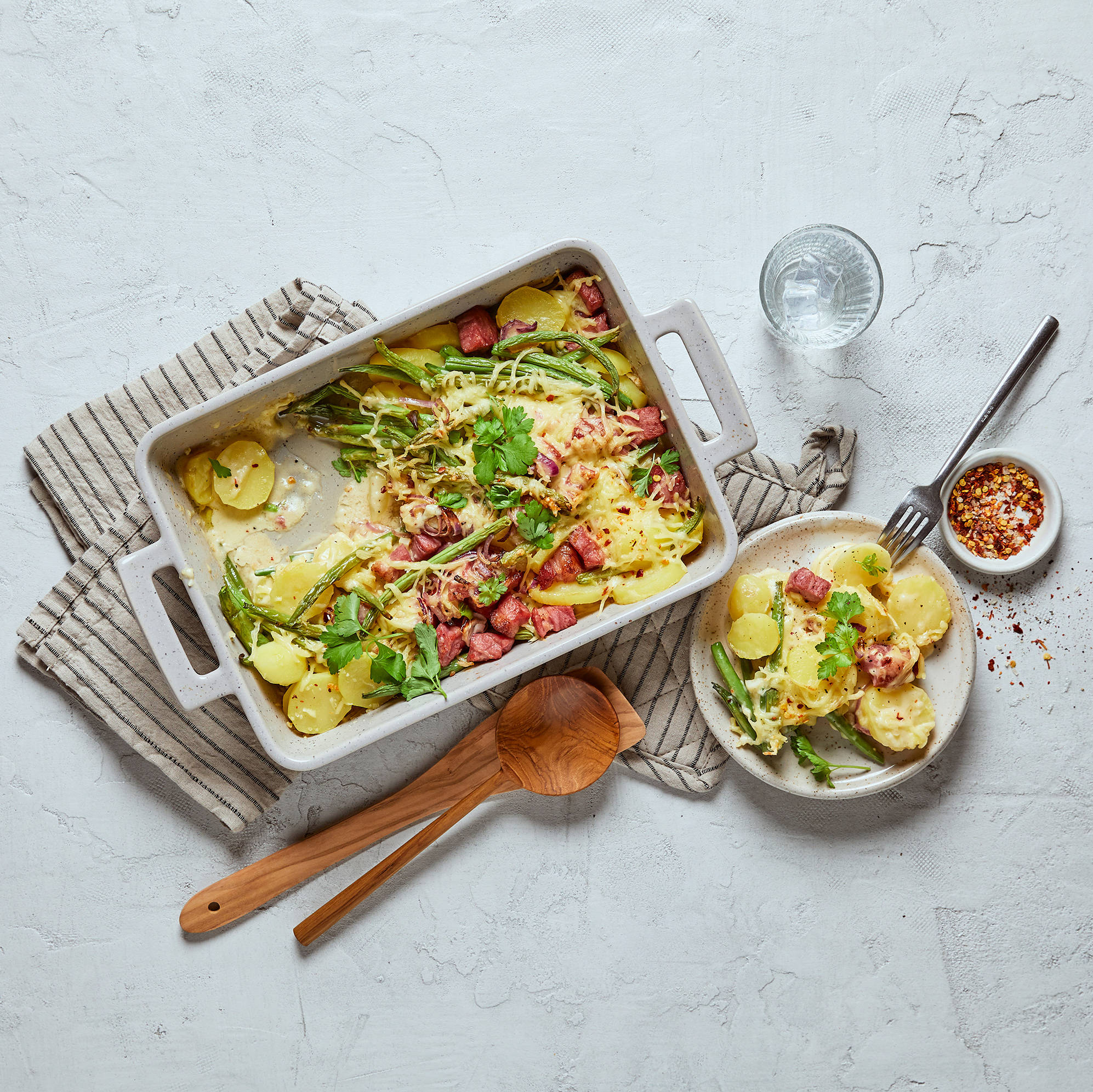 Serviervorschlag: Kartoffel-Bohnen-Auflauf