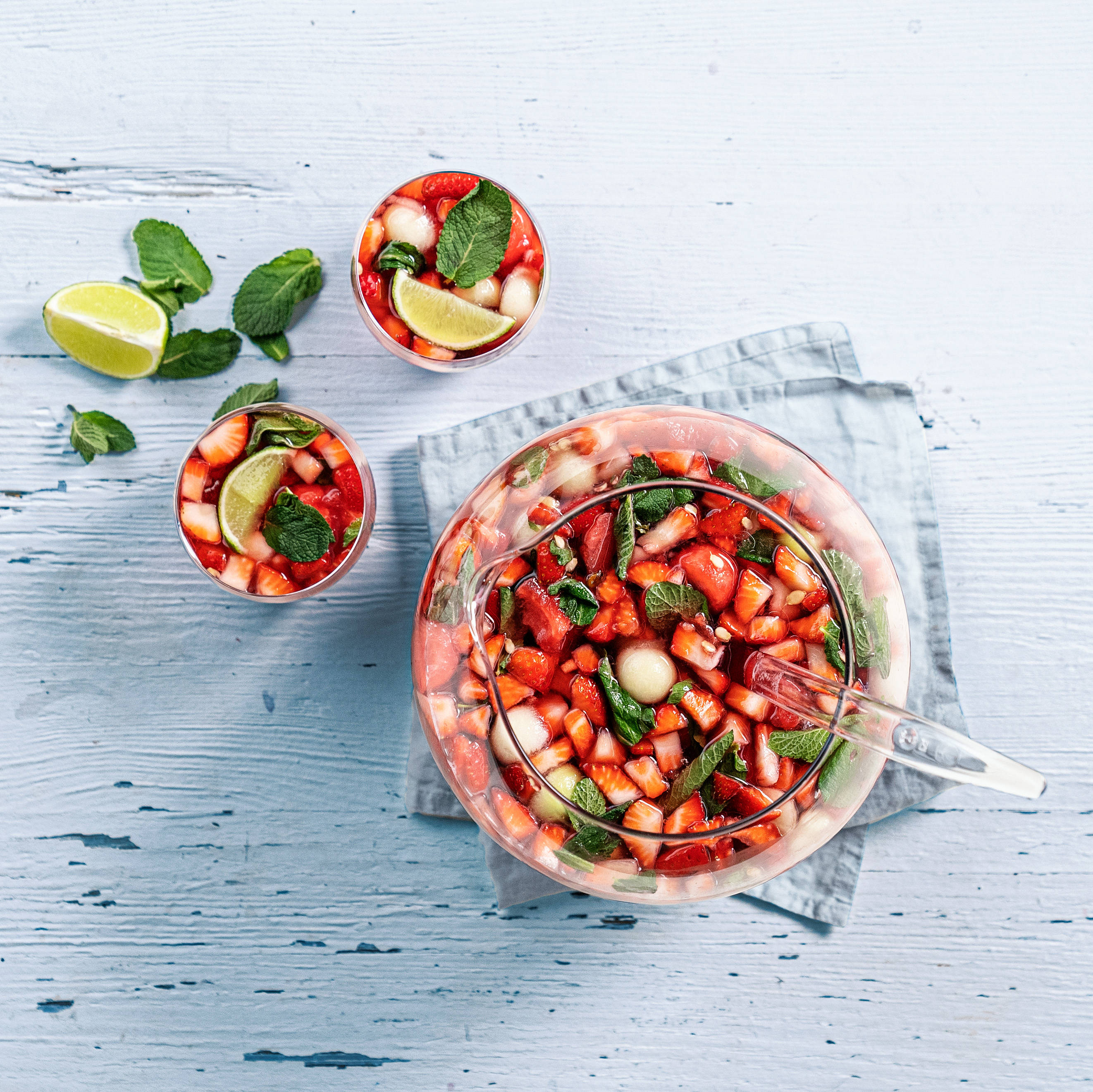 Erdbeer-Melonen-Bowle