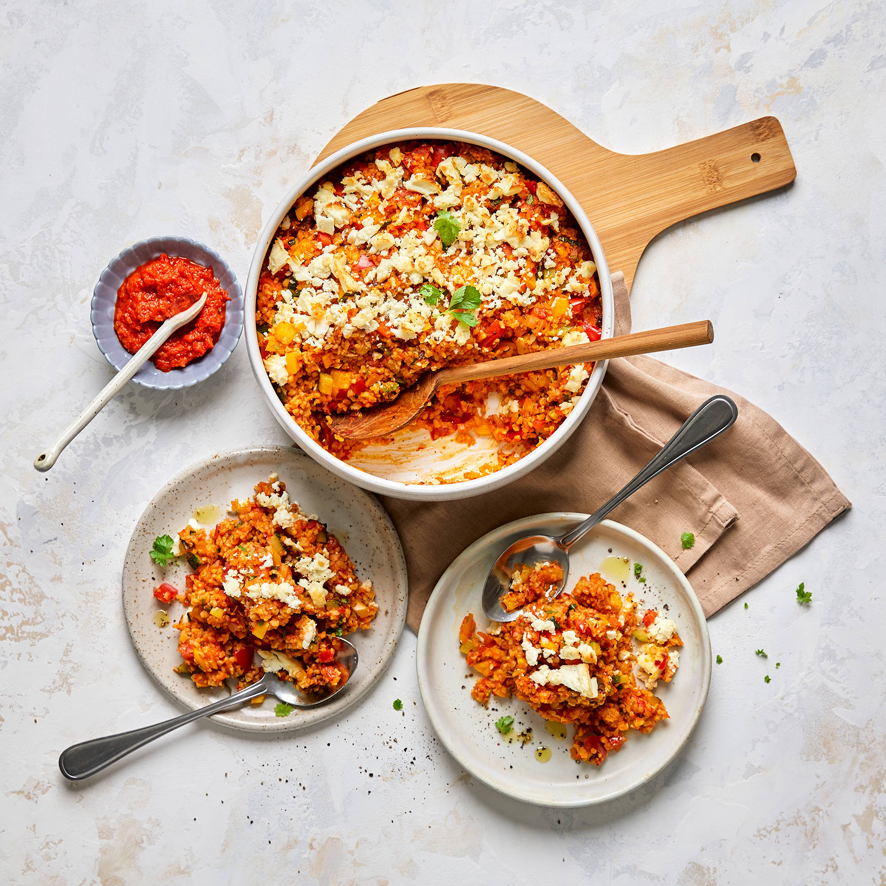 Serviervorschlag: Bulgur-Auflauf mit Feta