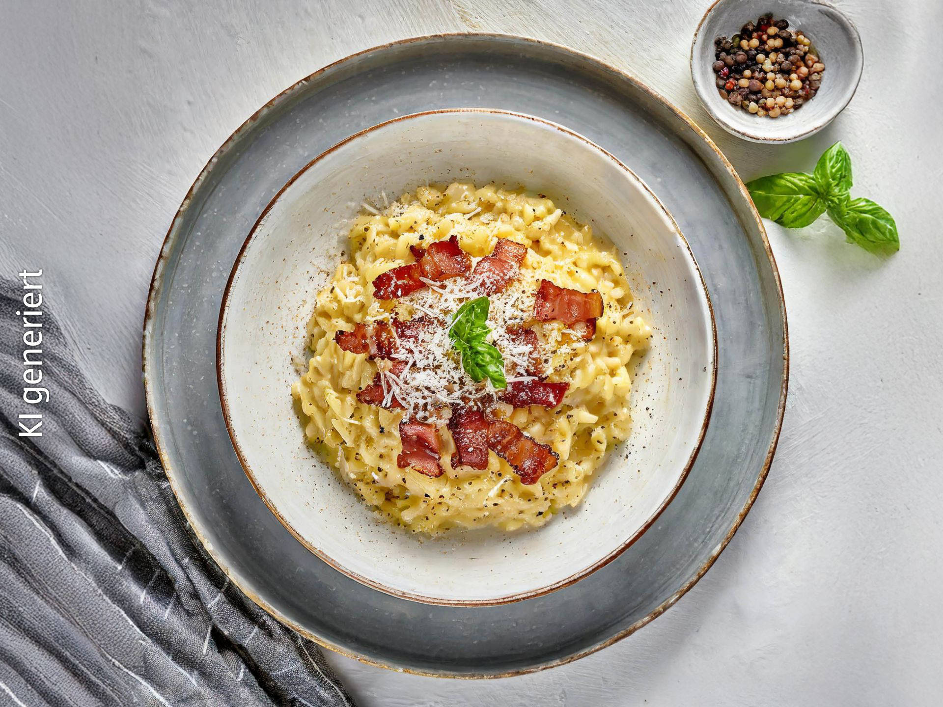 Risoni-Carbonara mit Speck und Parmesan