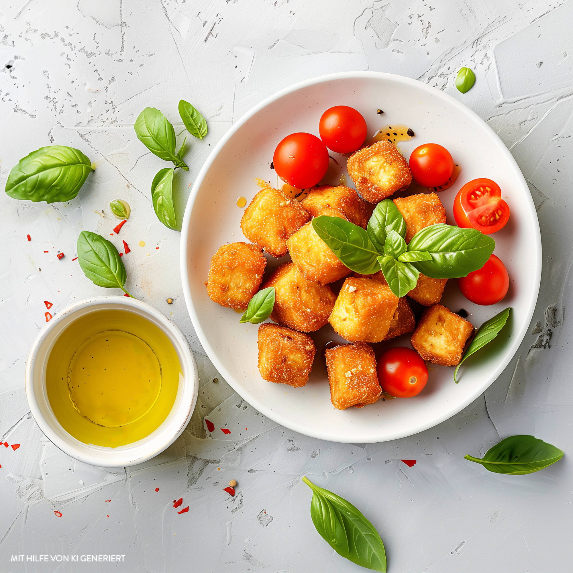 Serviervorschlag: Panierte Feta-Würfel