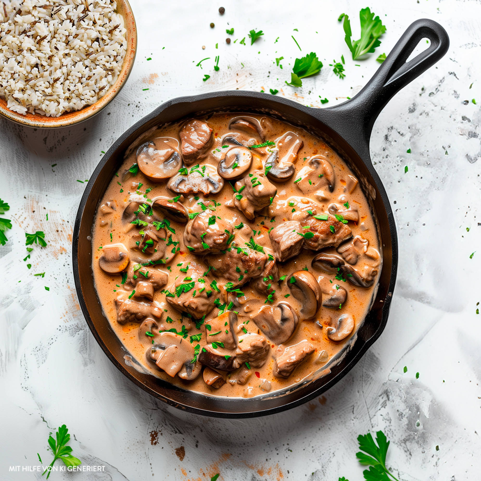 Serviervorschlag: Zürcher Geschnetzeltes mit Wildreis  