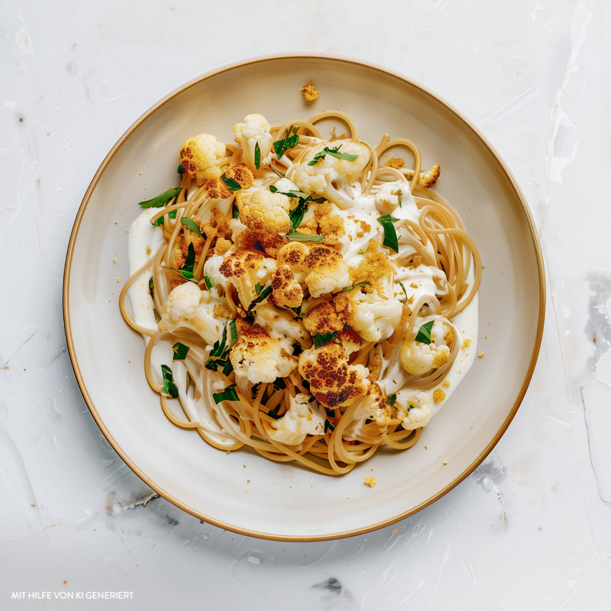 Dinkel-Spaghetti mit Blumenkohl-Carbonara