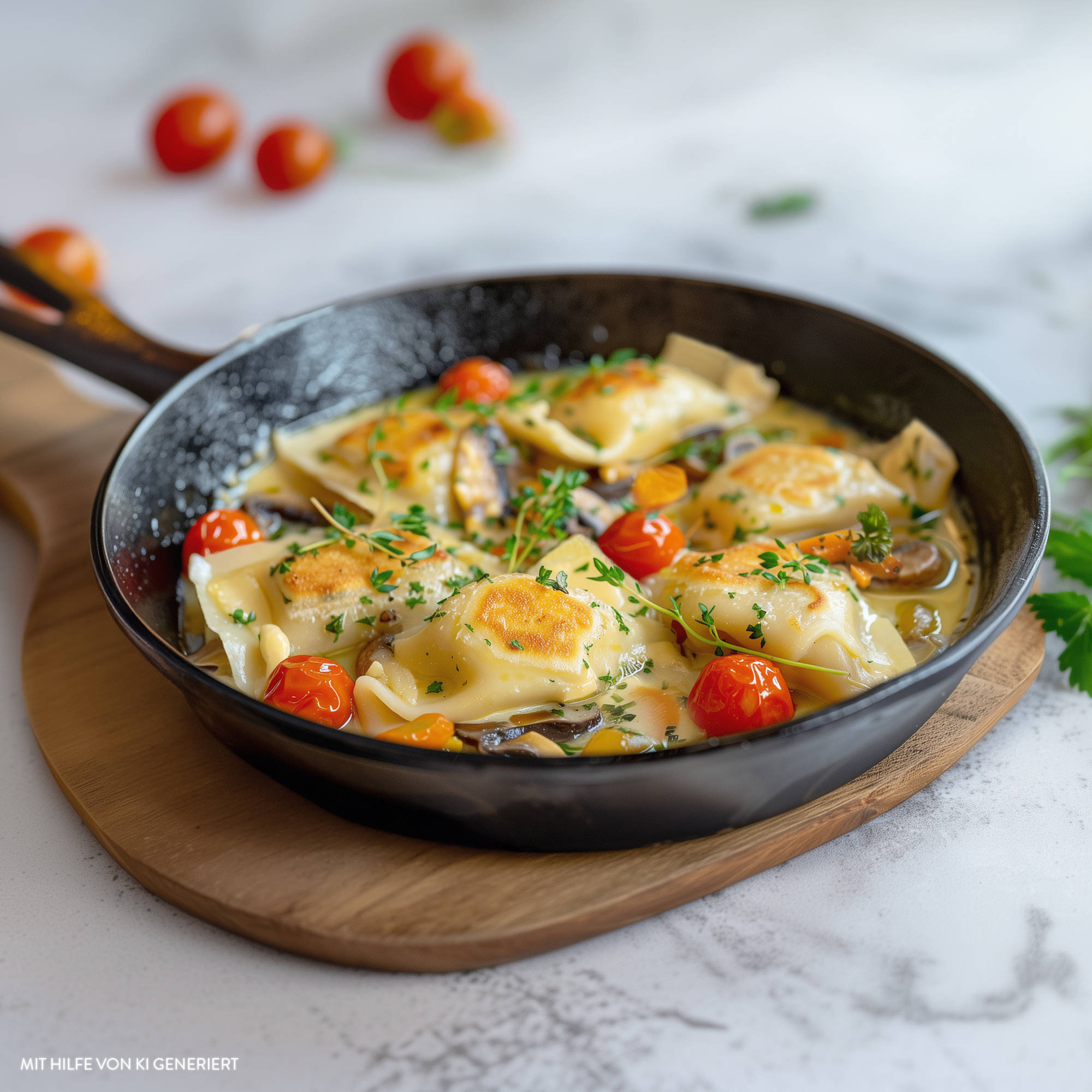Serviervorschlag: Maultaschenpfanne mit Gemüse