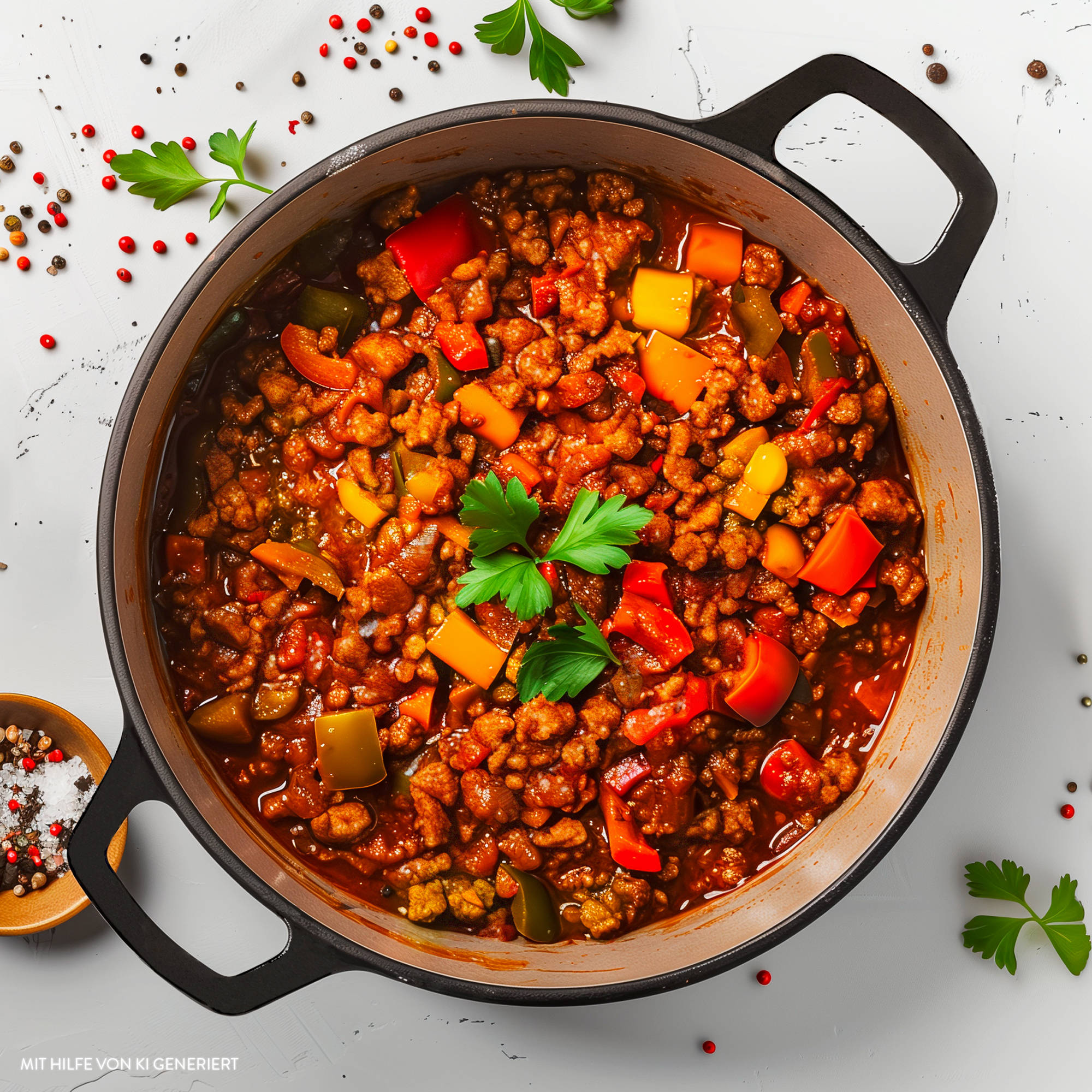 Serviervorschlag: Paprika-Hackfleisch-Eintopf