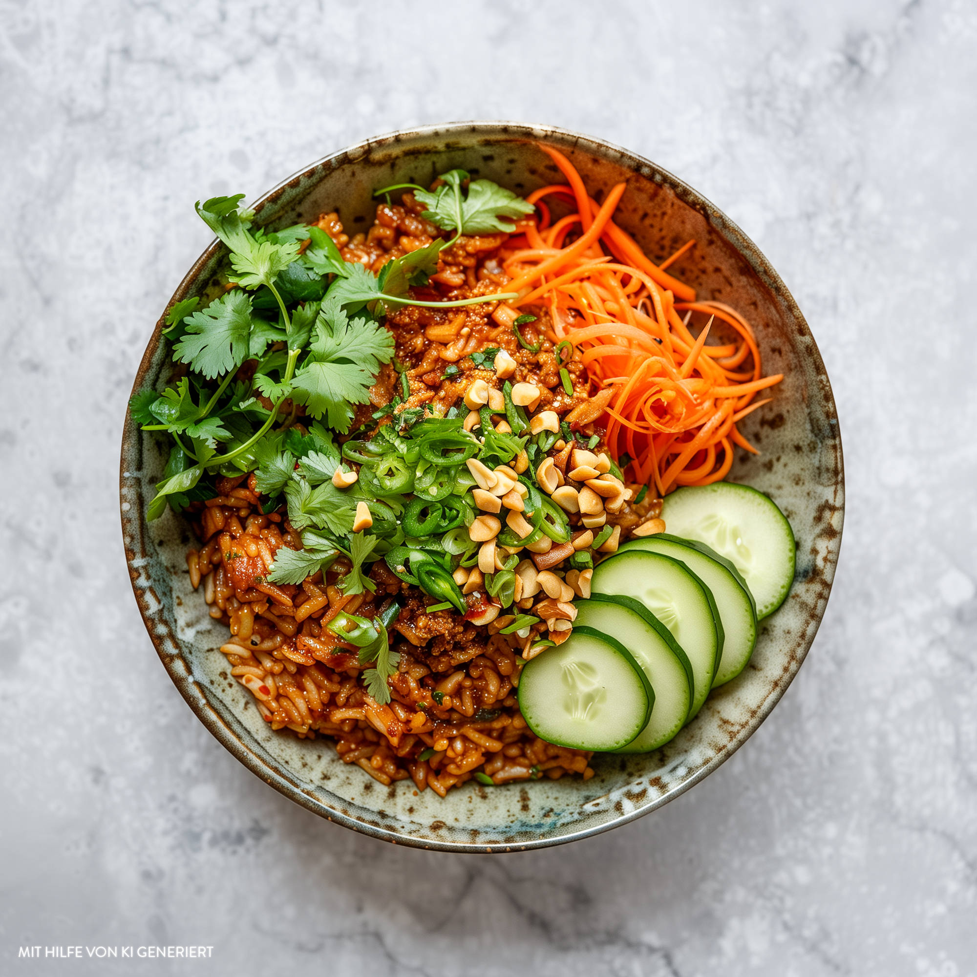 Serviervorschlag: Crispy Rice-Bowl mit Erdnüssen