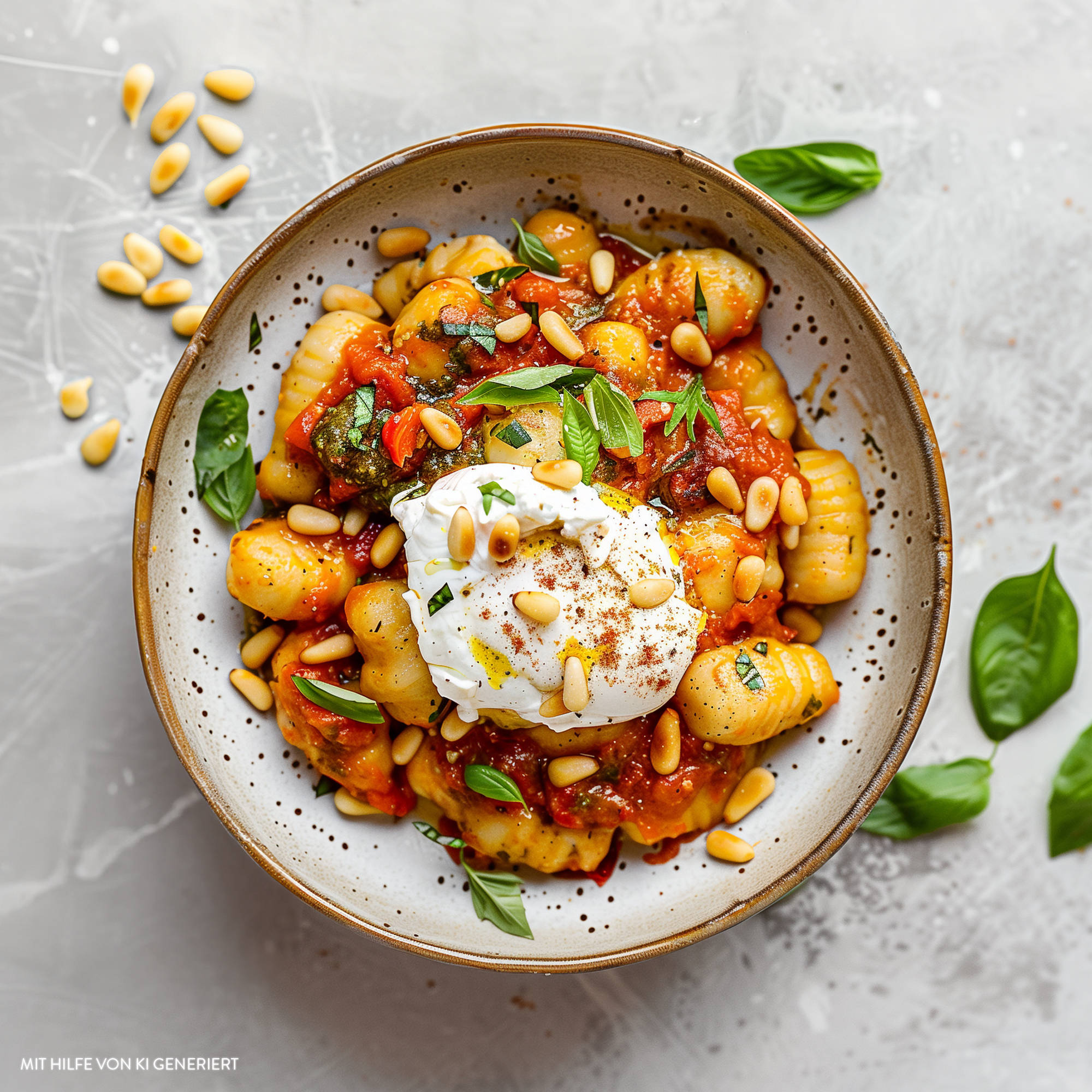 Gnocchi Burrata mit Tomatensauce und Pesto