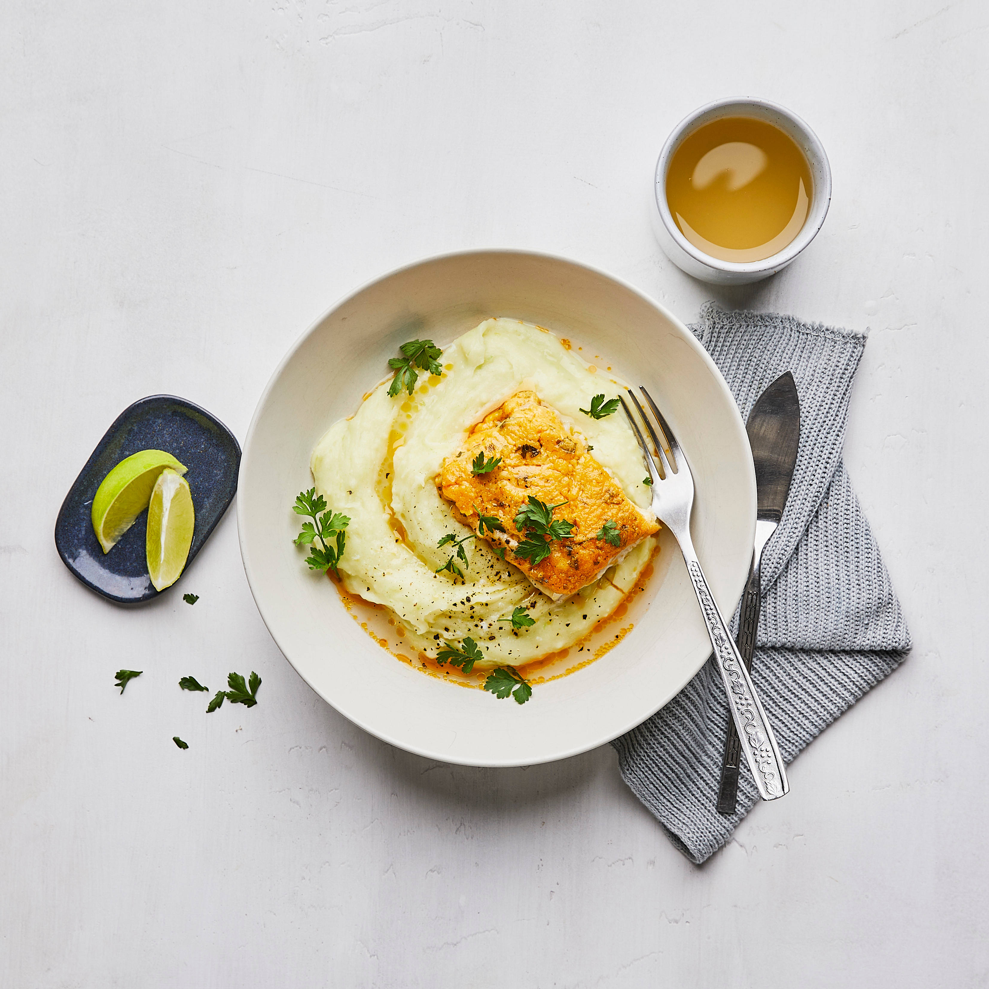 Serviervorschlag: Schlemmerfilet mit Kartoffel-Sellerie-Stampf