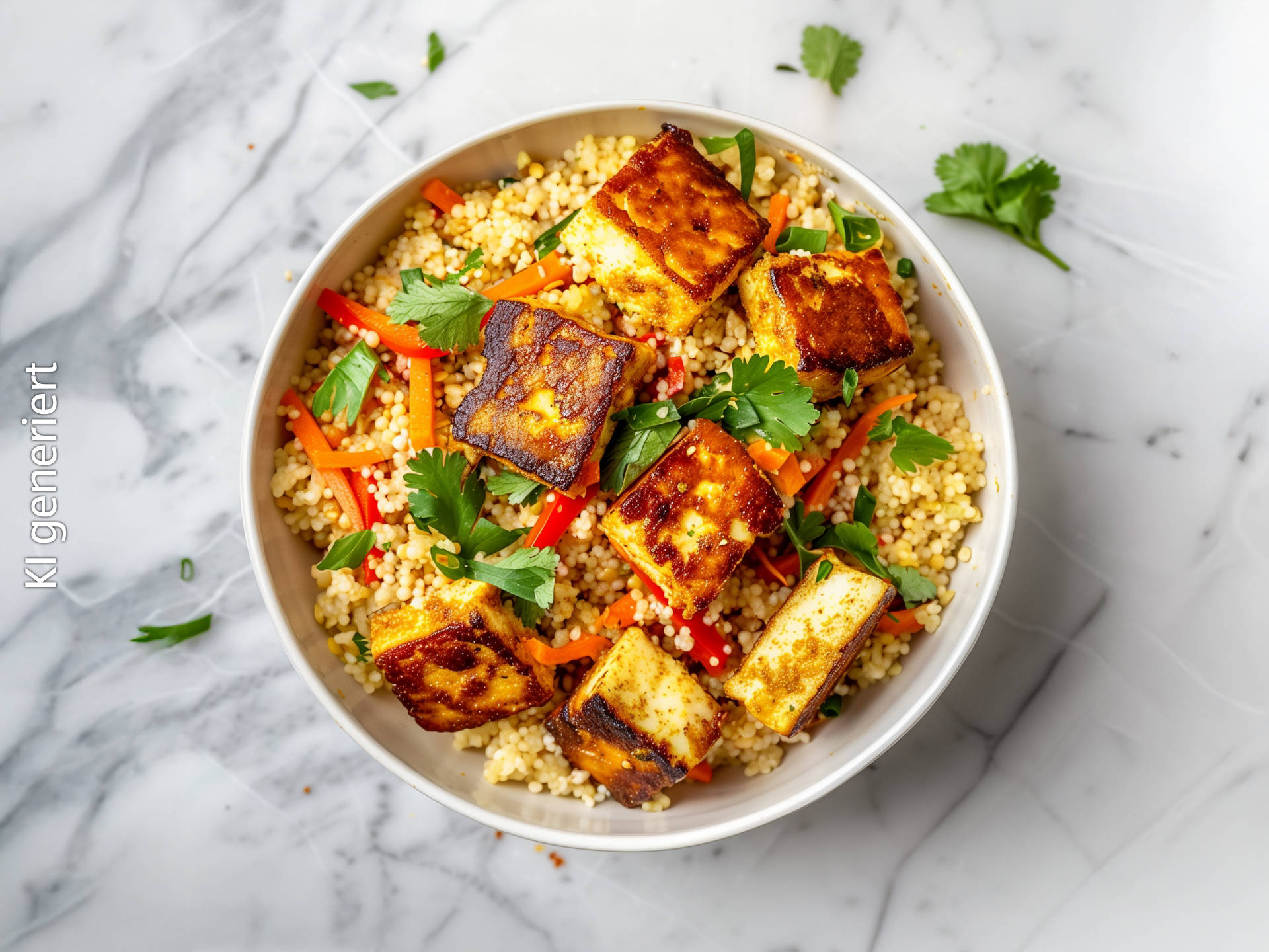 Serviervorschlag: Warmer Couscous-Salat mit Tofu 