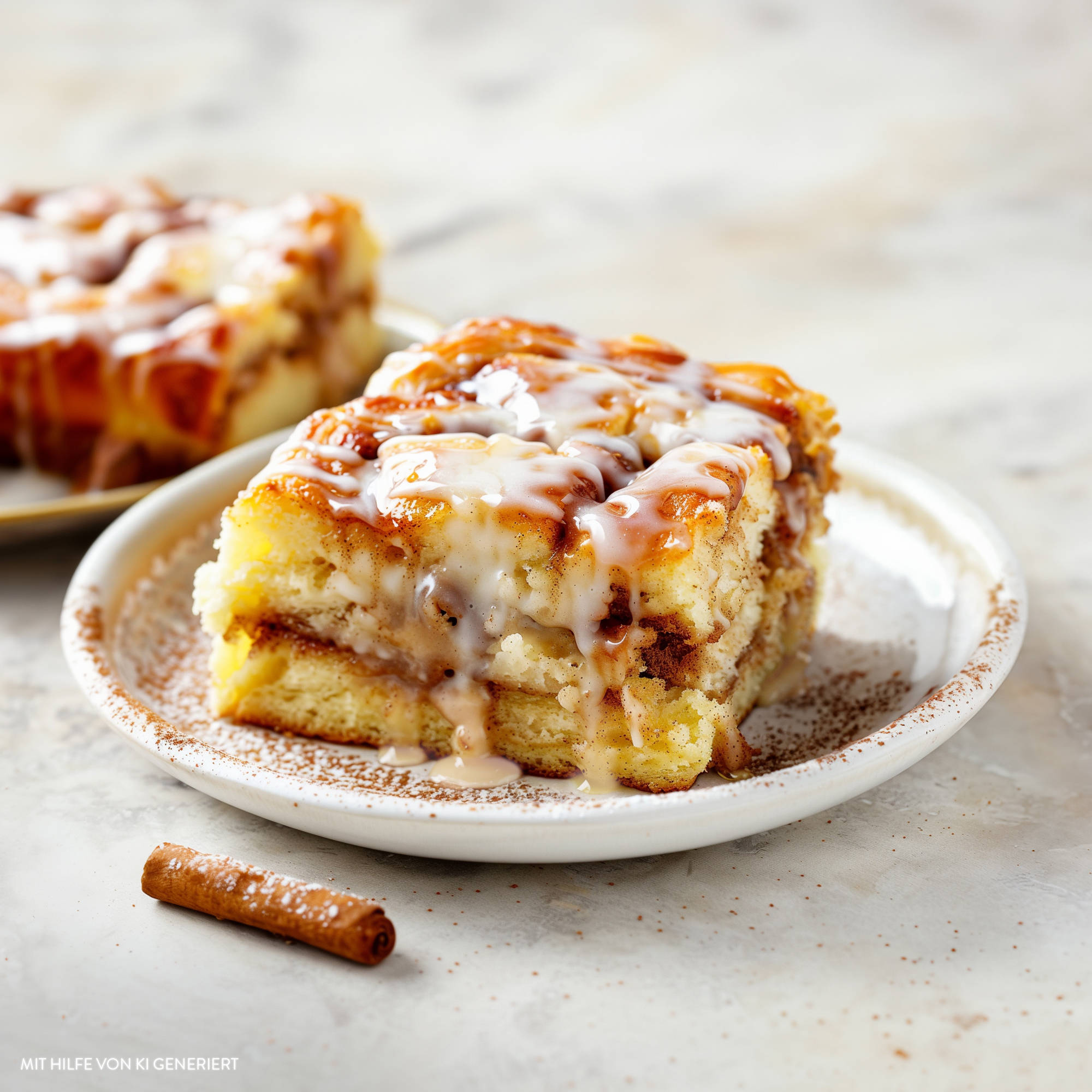 Serviervorschlag: Zimtschnecken-Kuchen 