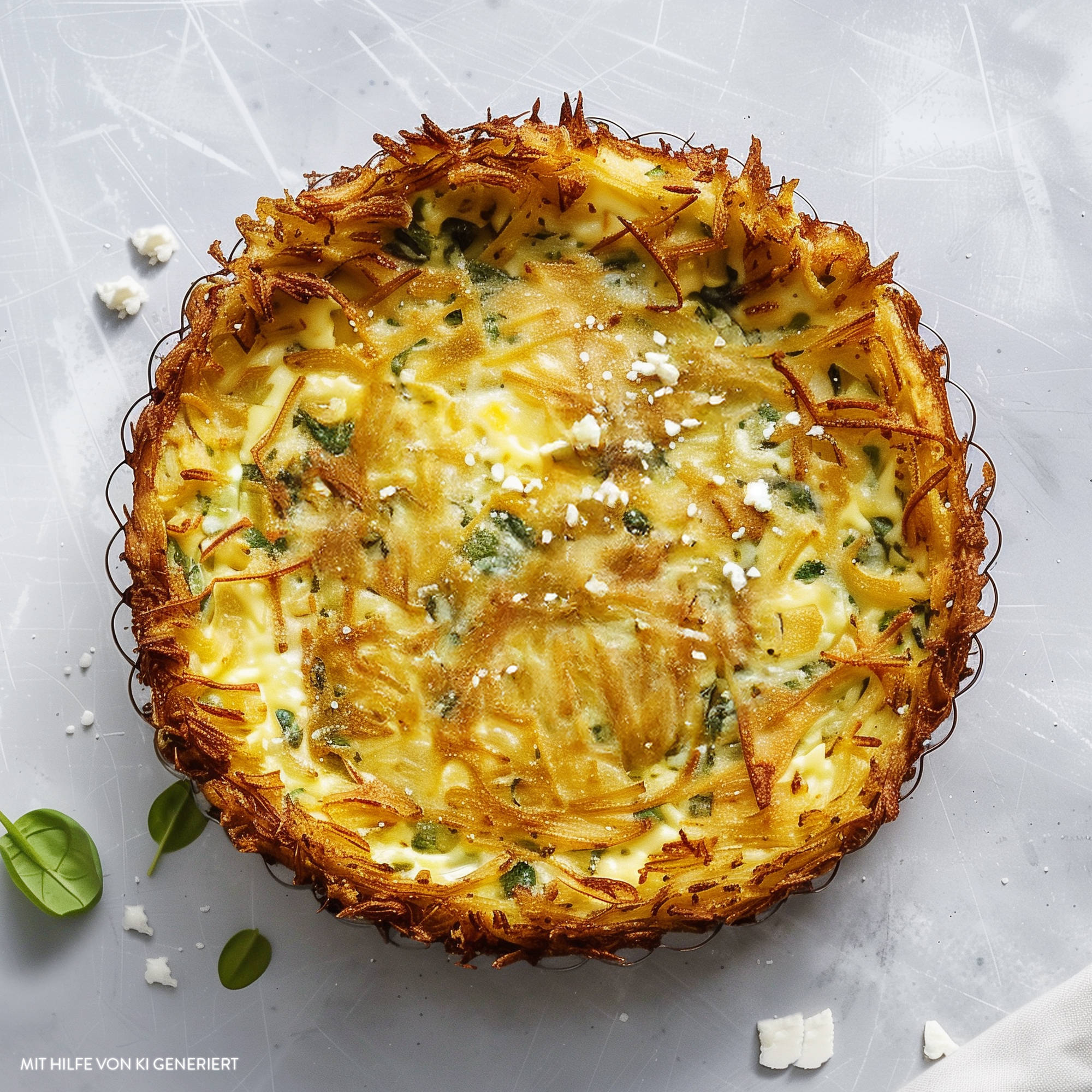 Rösti-Spinat-Feta-Quiche