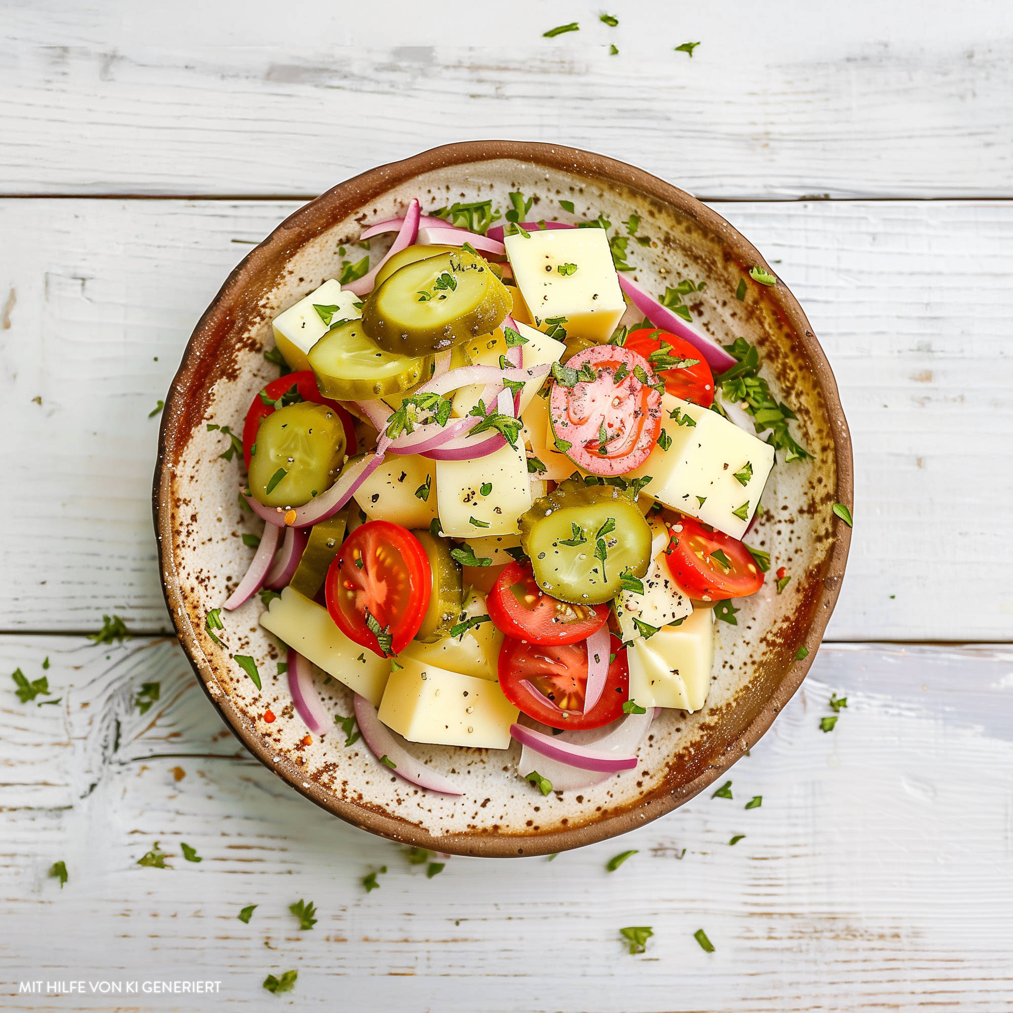 Serviervorschlag: Schweizer Käsesalat mit Gurken