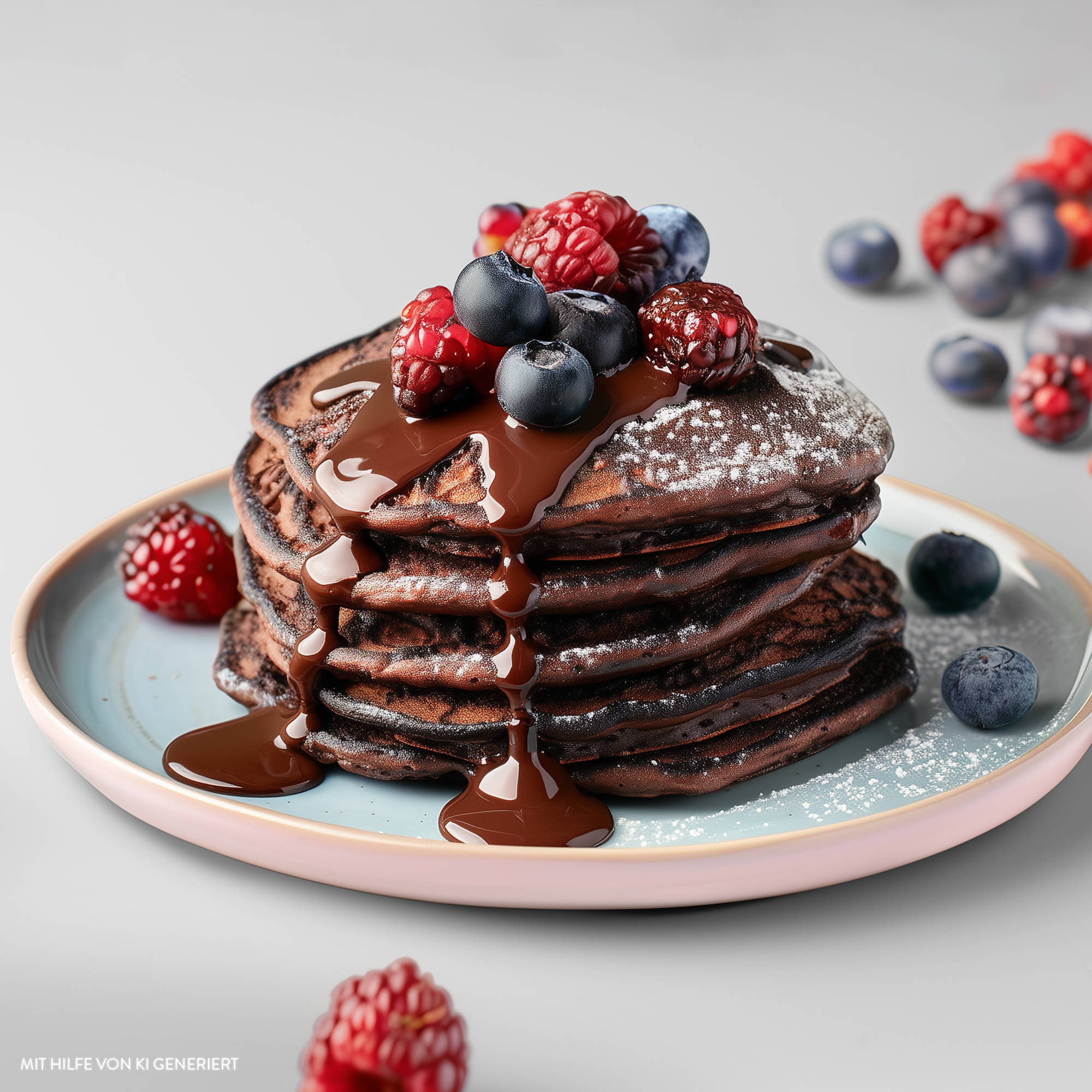 Serviervorschlag: Kakao-Pancakes mit Berries