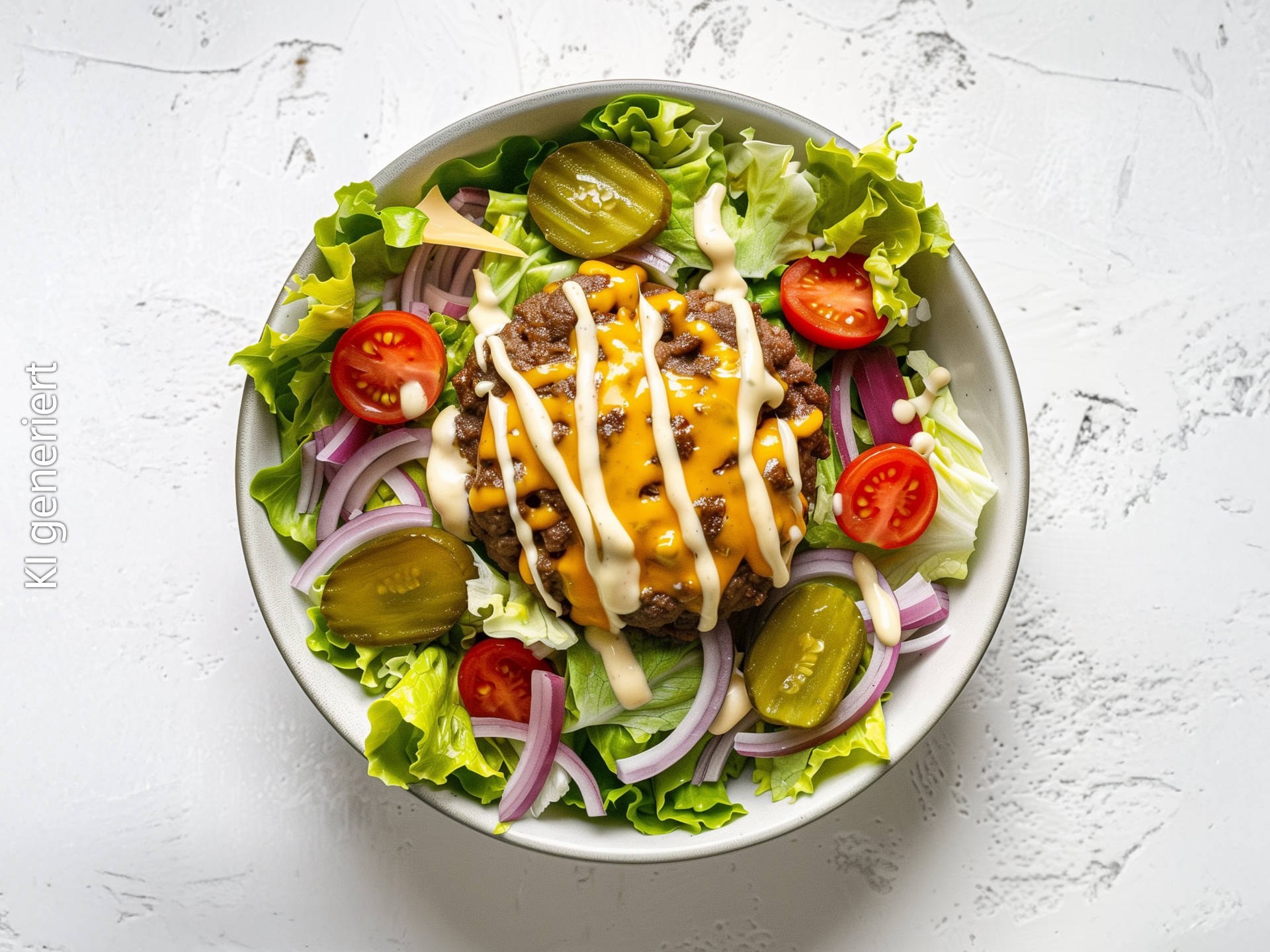 Serviervorschlag: Cheeseburger-Salat