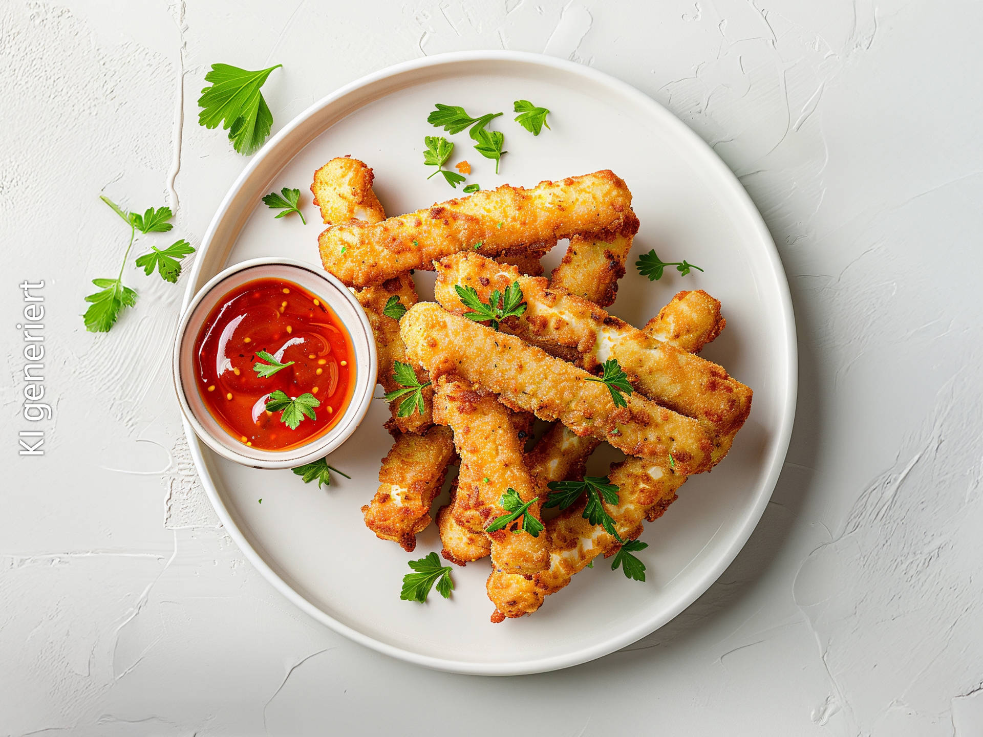 Serviervorschlag: Mozzarella-Sticks mit süß-saurer Sauce 