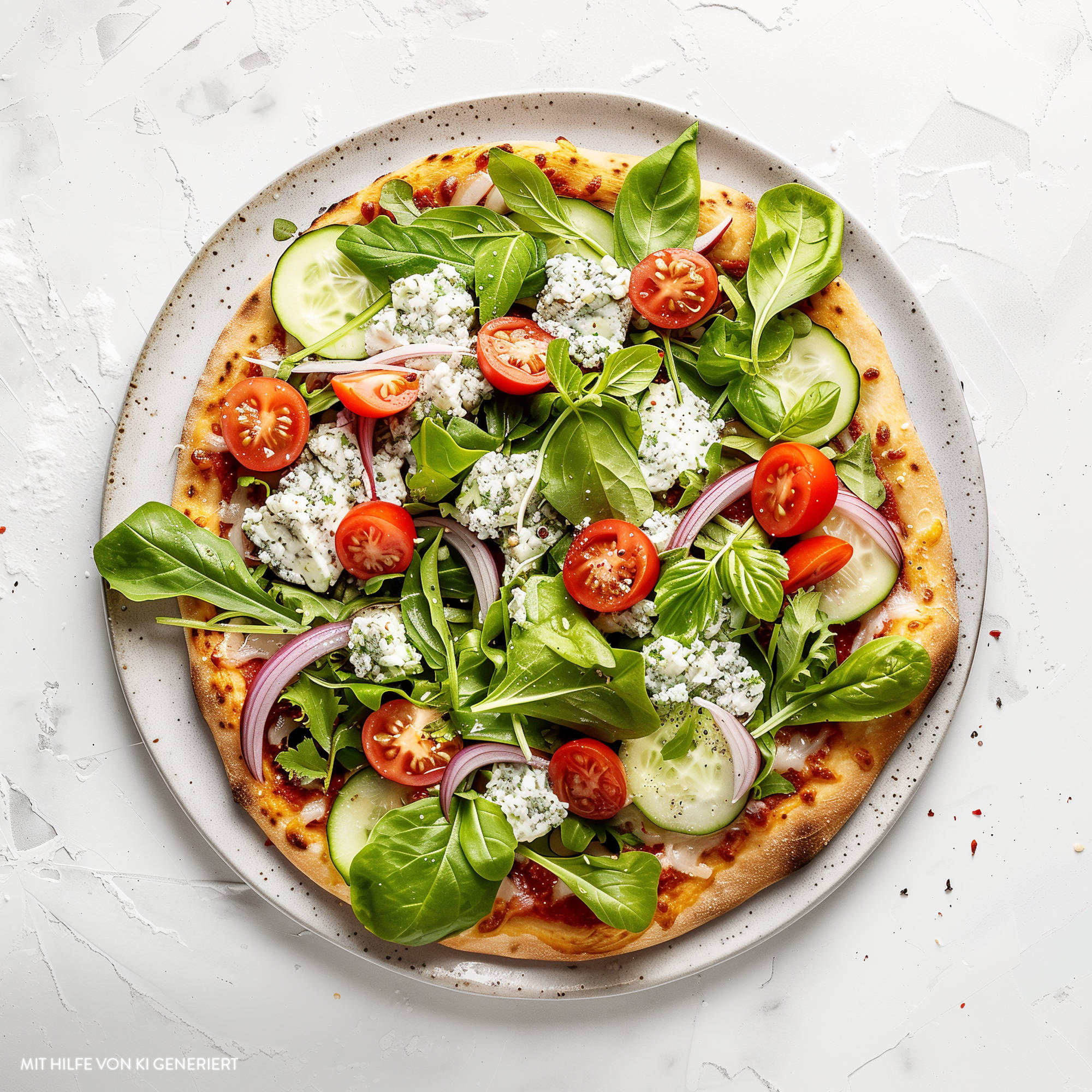 Serviervorschlag: Salat-Pizza 