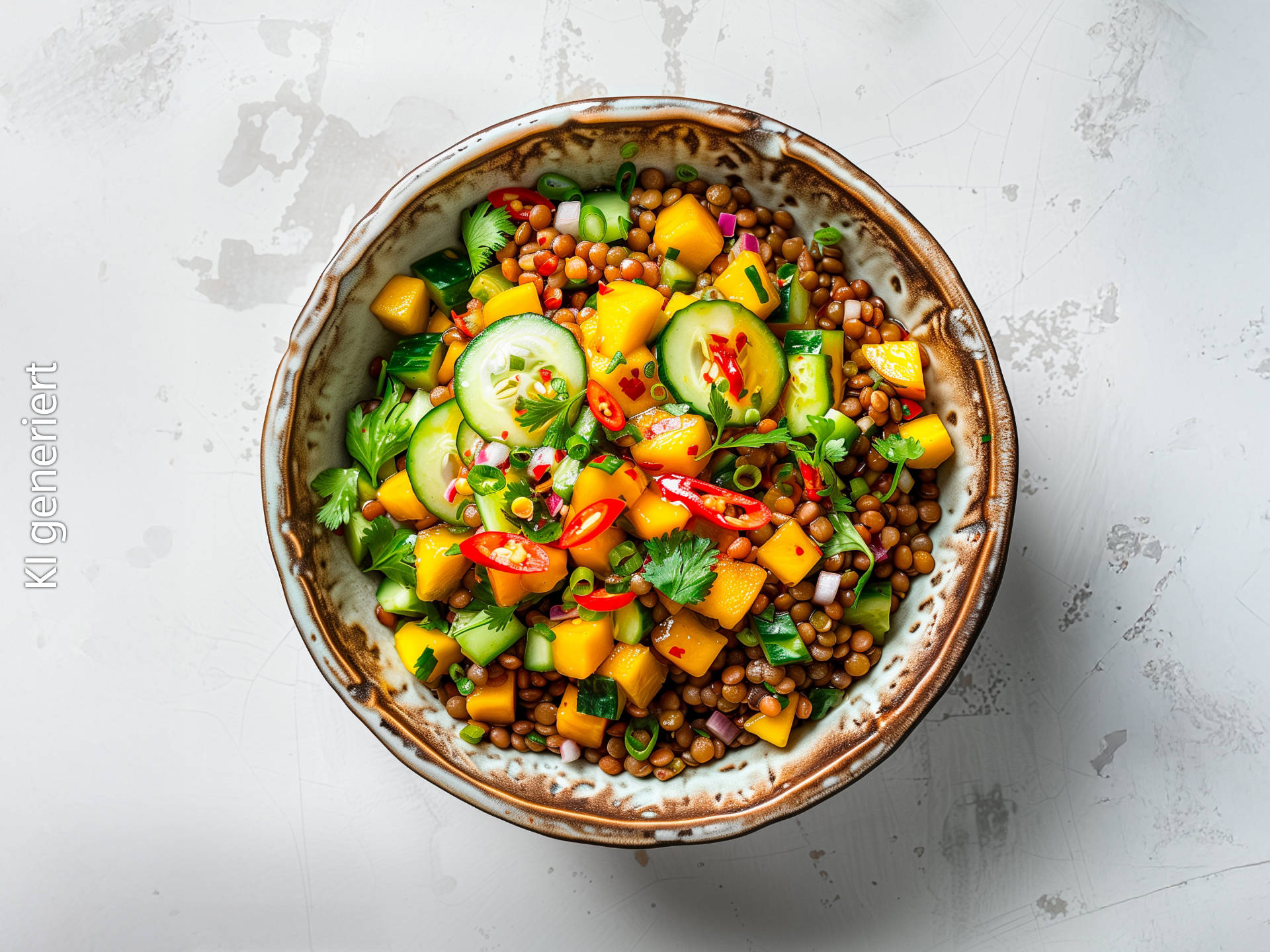 Serviervorschlag: Mango-Linsen-Salat mit Orangen-Dressing