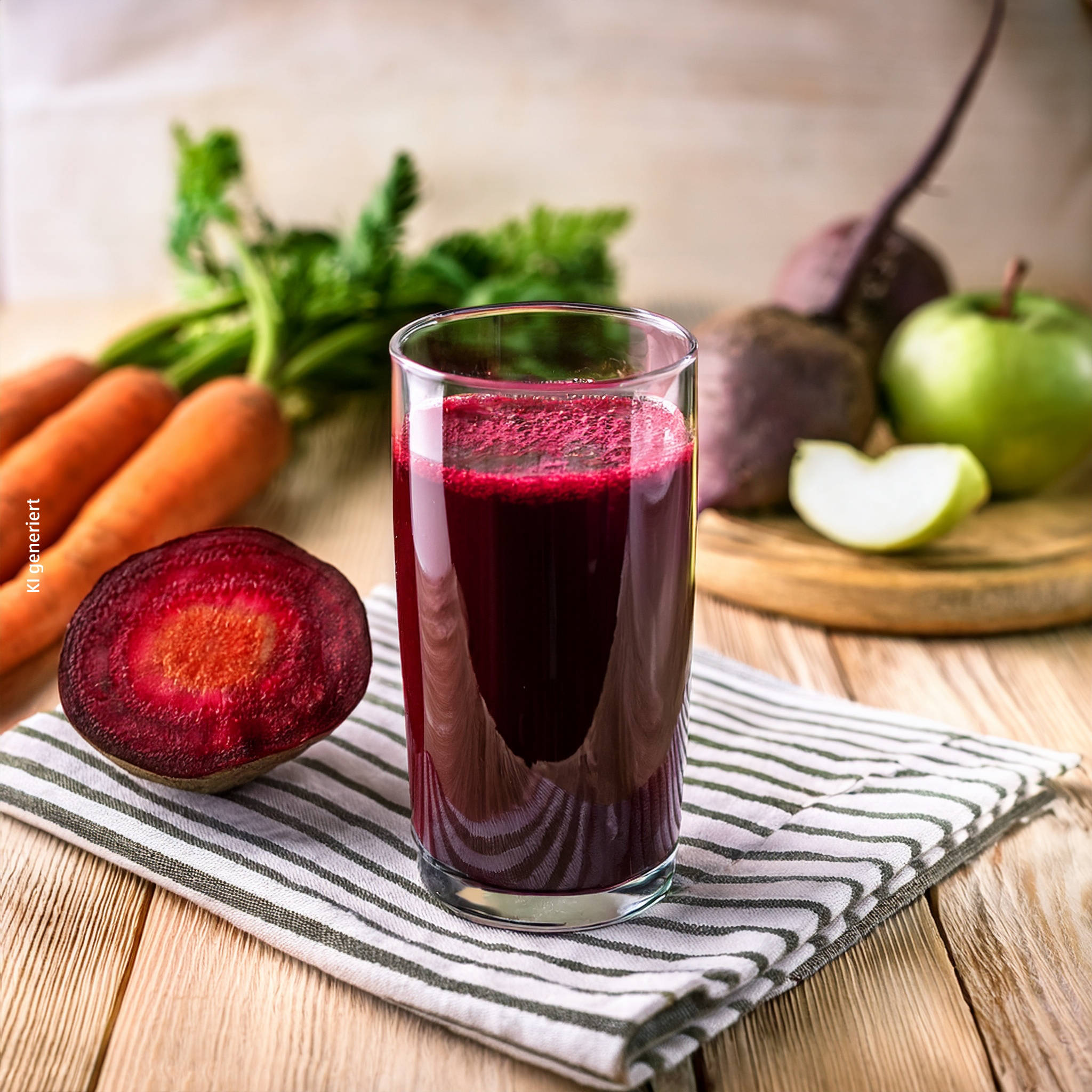 Serviervorschlag: Rote-Bete-Saft mit Karotten und Apfel