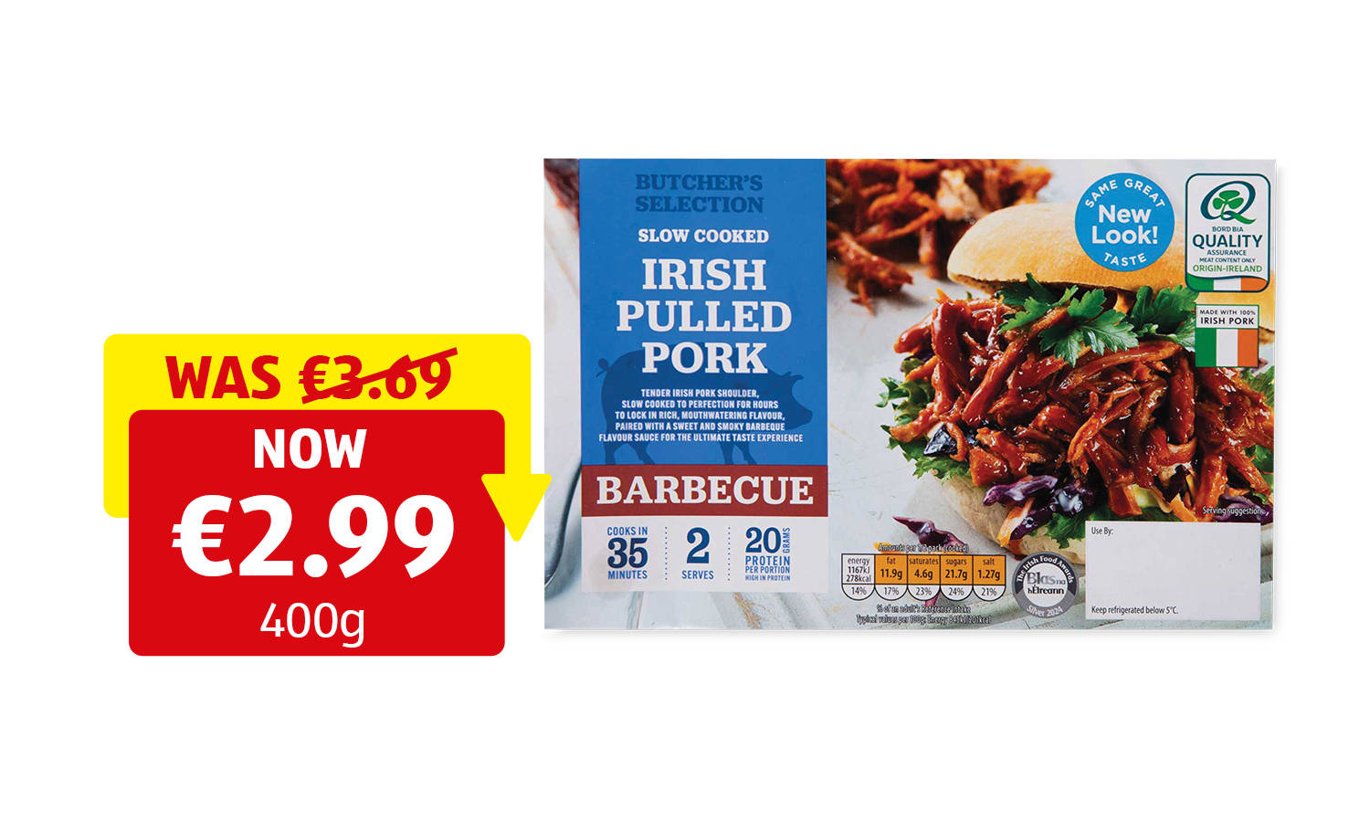Slow cooked barbecue Irish pulled pork featuring the Bord Bia quality assurance logo.