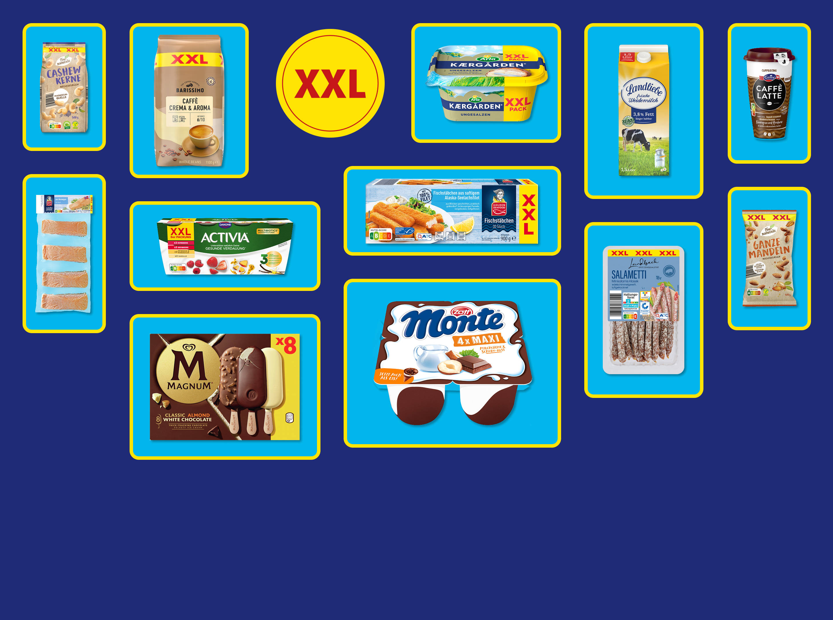 Vielfältige Auswahl an XXL-Lebensmitteln.