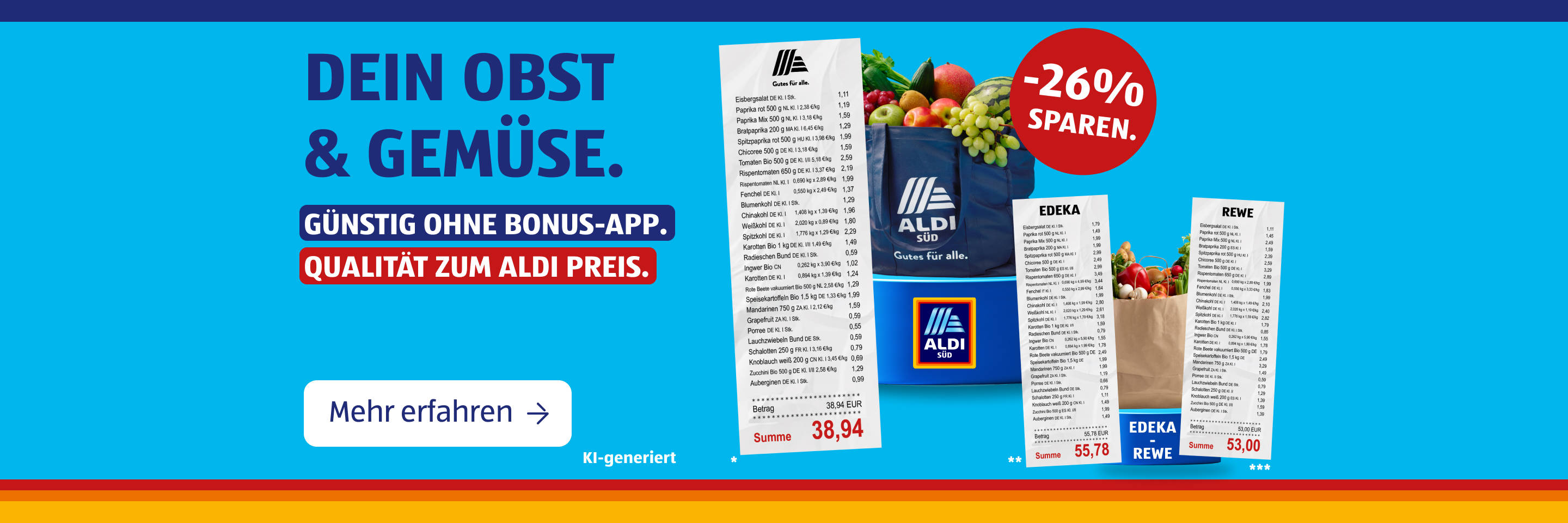 Ki-generiert Werbebanner zum Preisvergleich und Sparen bei ALDI-Lebensmitteln