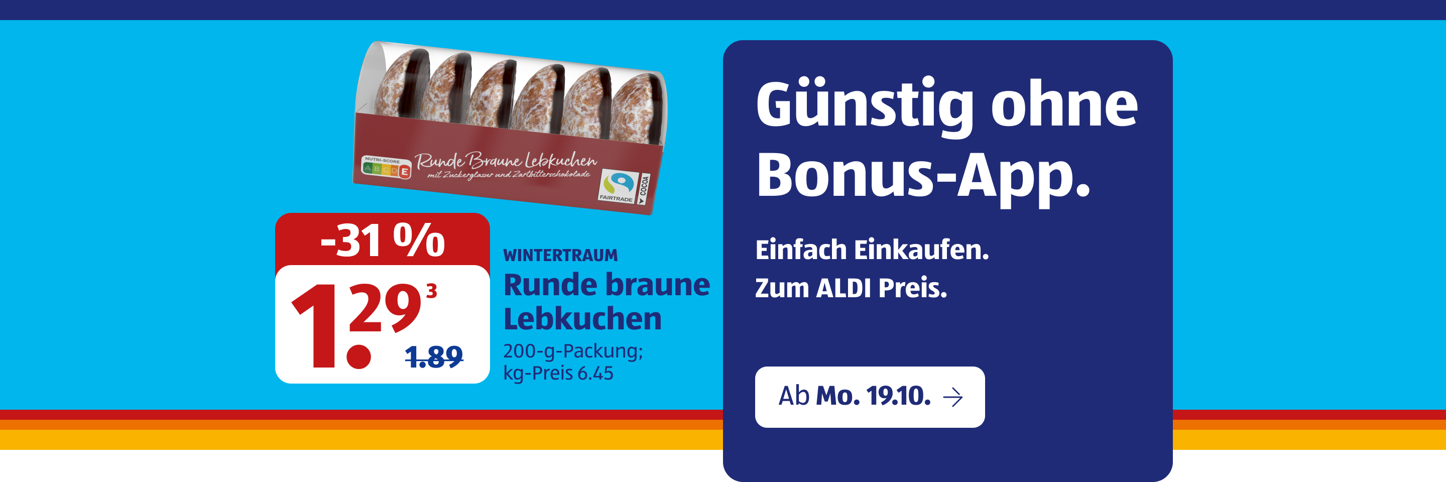 ALDI Angebot mit einer Packung runder brauner Lebkuchen für 1,29 Euro.
