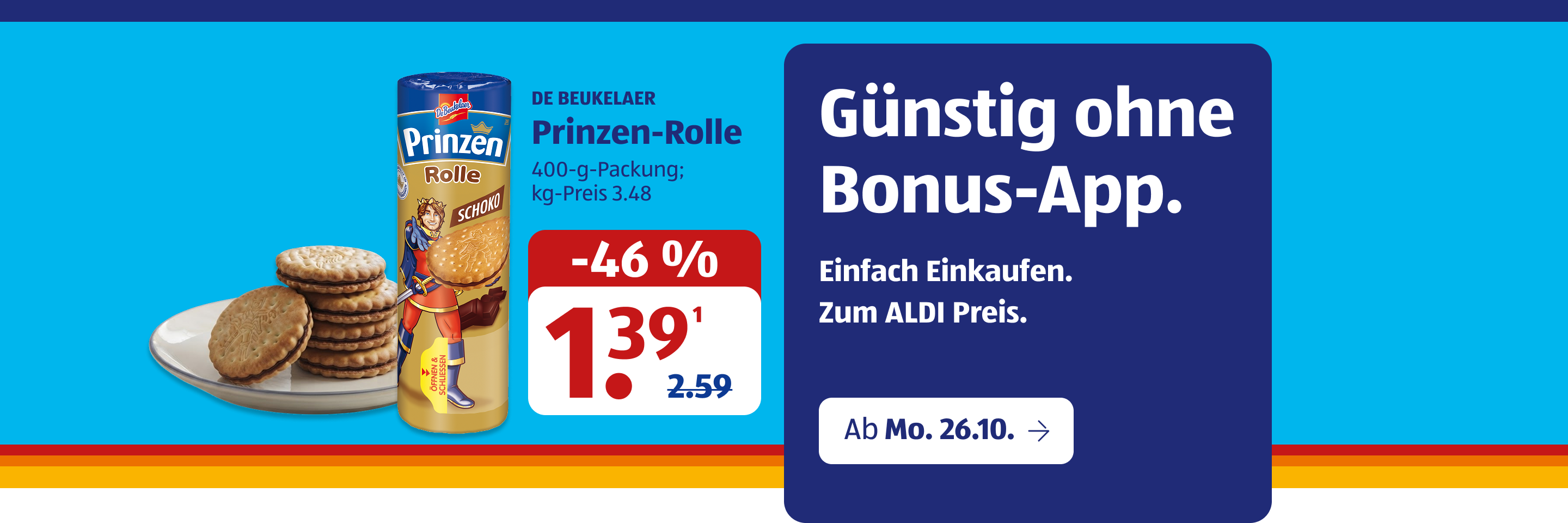 Prinzen-Rolle Kekse vor blauem Hintergrund.