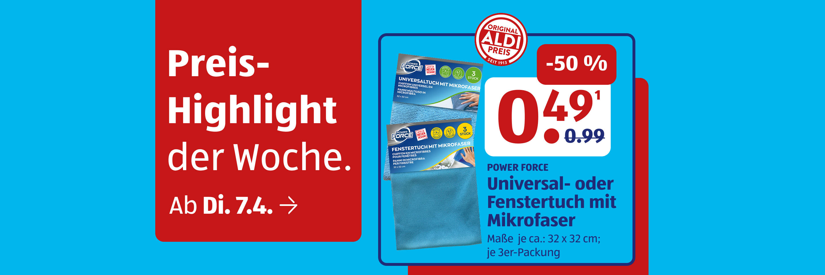 Power‑Force‑Mikrofasertücher – Sonderangebot bei ALDI.